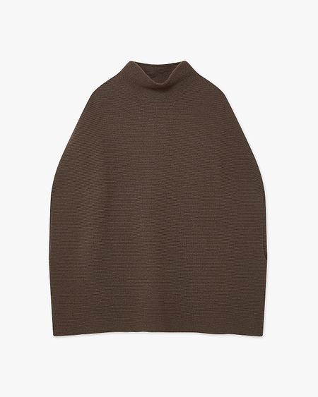 Mock Neck Cape Poncho - Brown Cashmere
