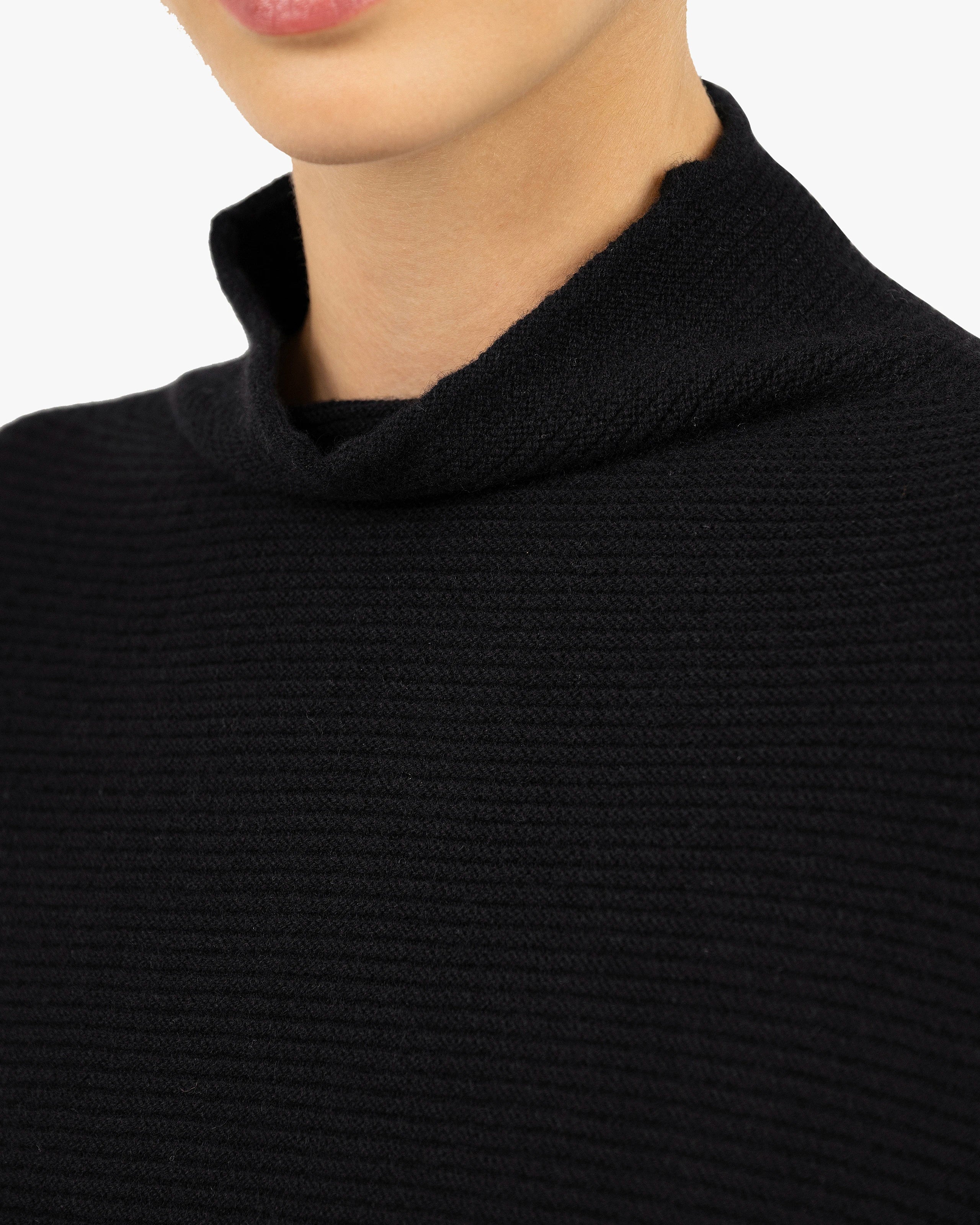 Cashmere Mock Neck Cape Poncho - Black | MaisonCashmere