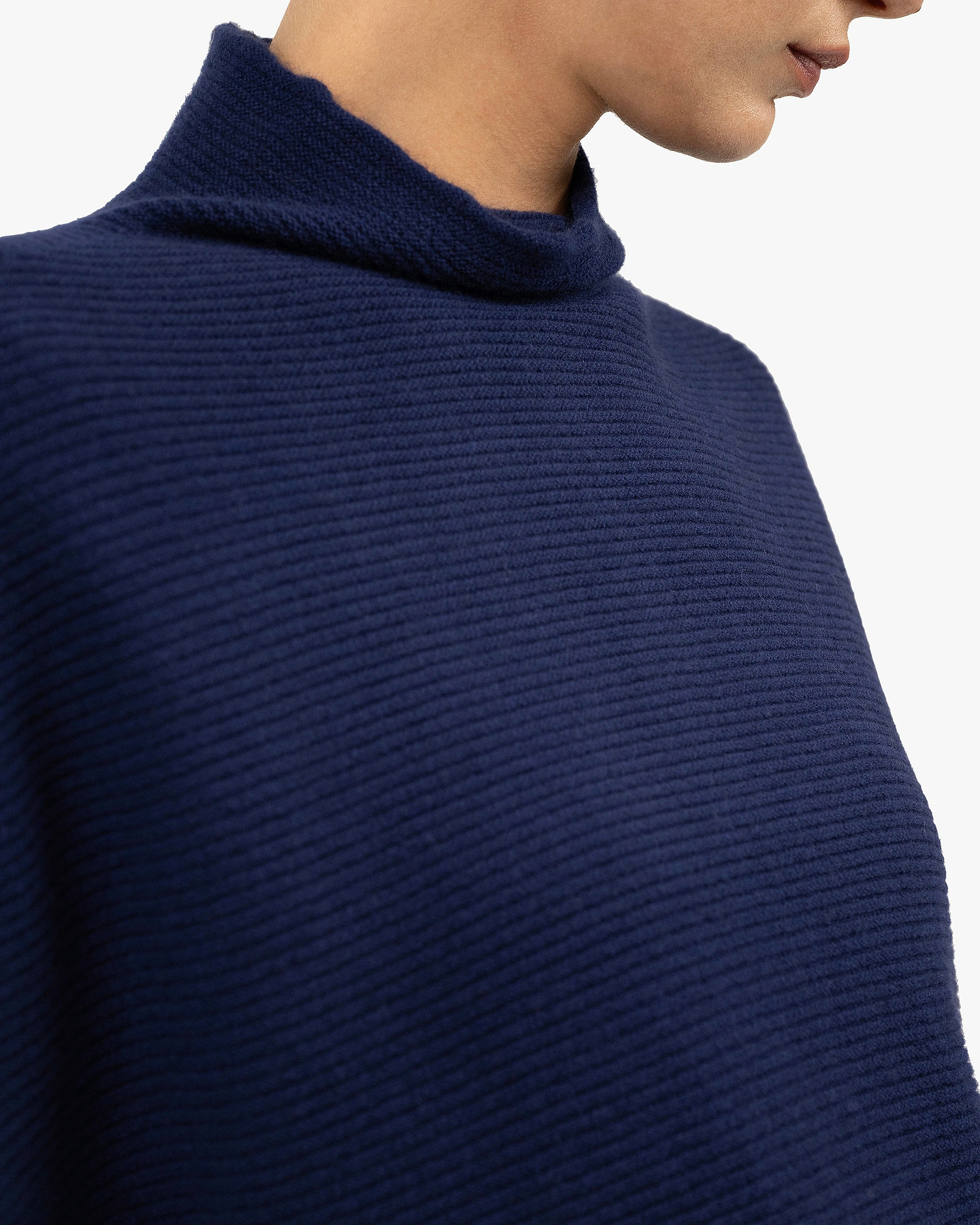 Mock Neck Cape Poncho - Blue Cashmere