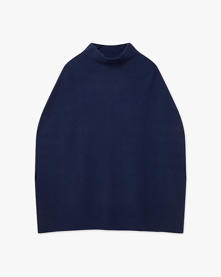 Mock Neck Cape Poncho - Blue Cashmere