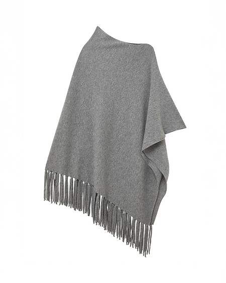 Poncho with Fringes - Medium Grey Cashmere