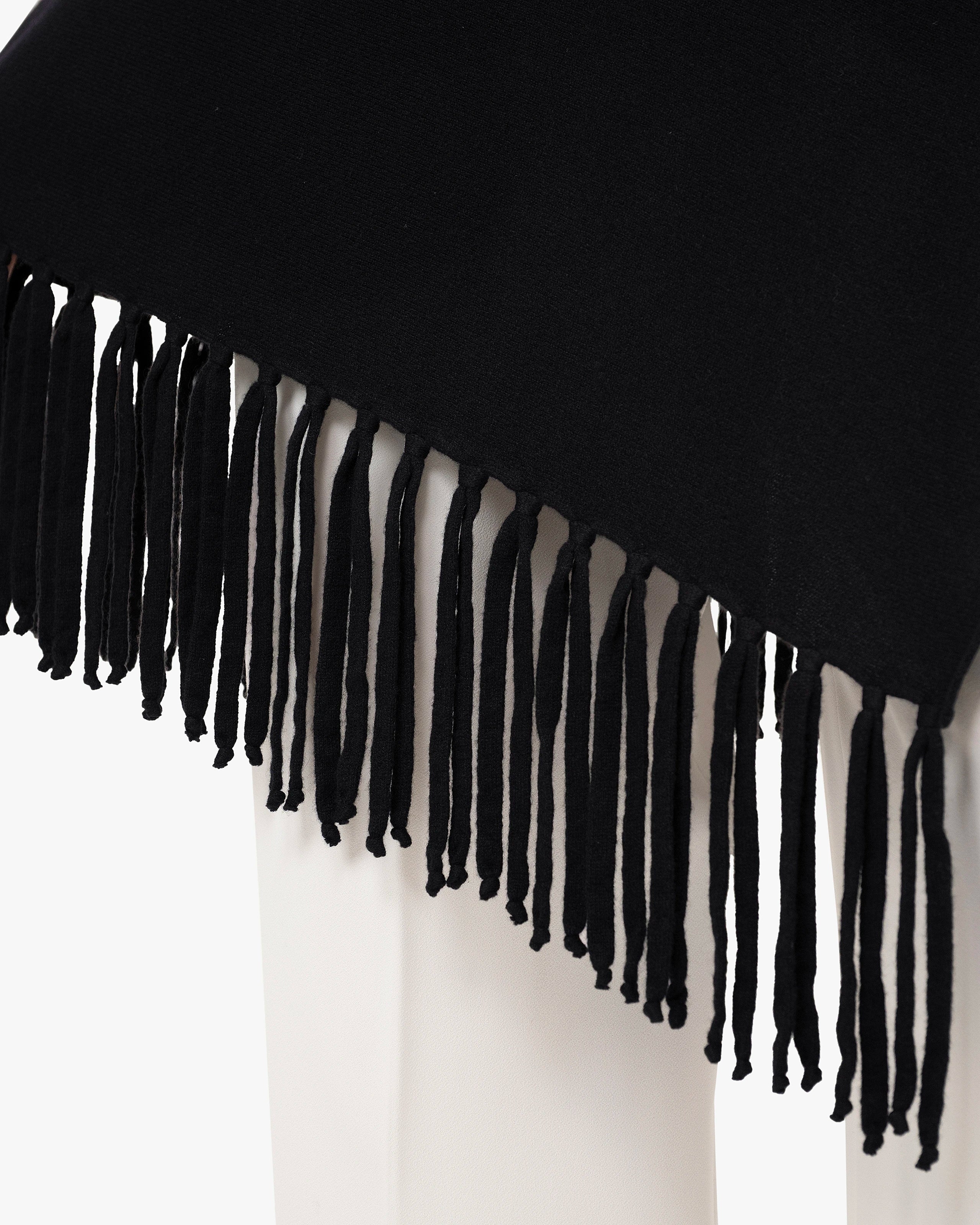 Poncho with Fringes - Black Cashmere