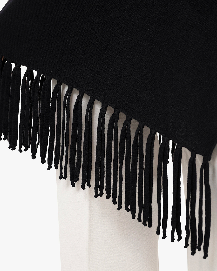 Poncho with Fringes - Black Cashmere