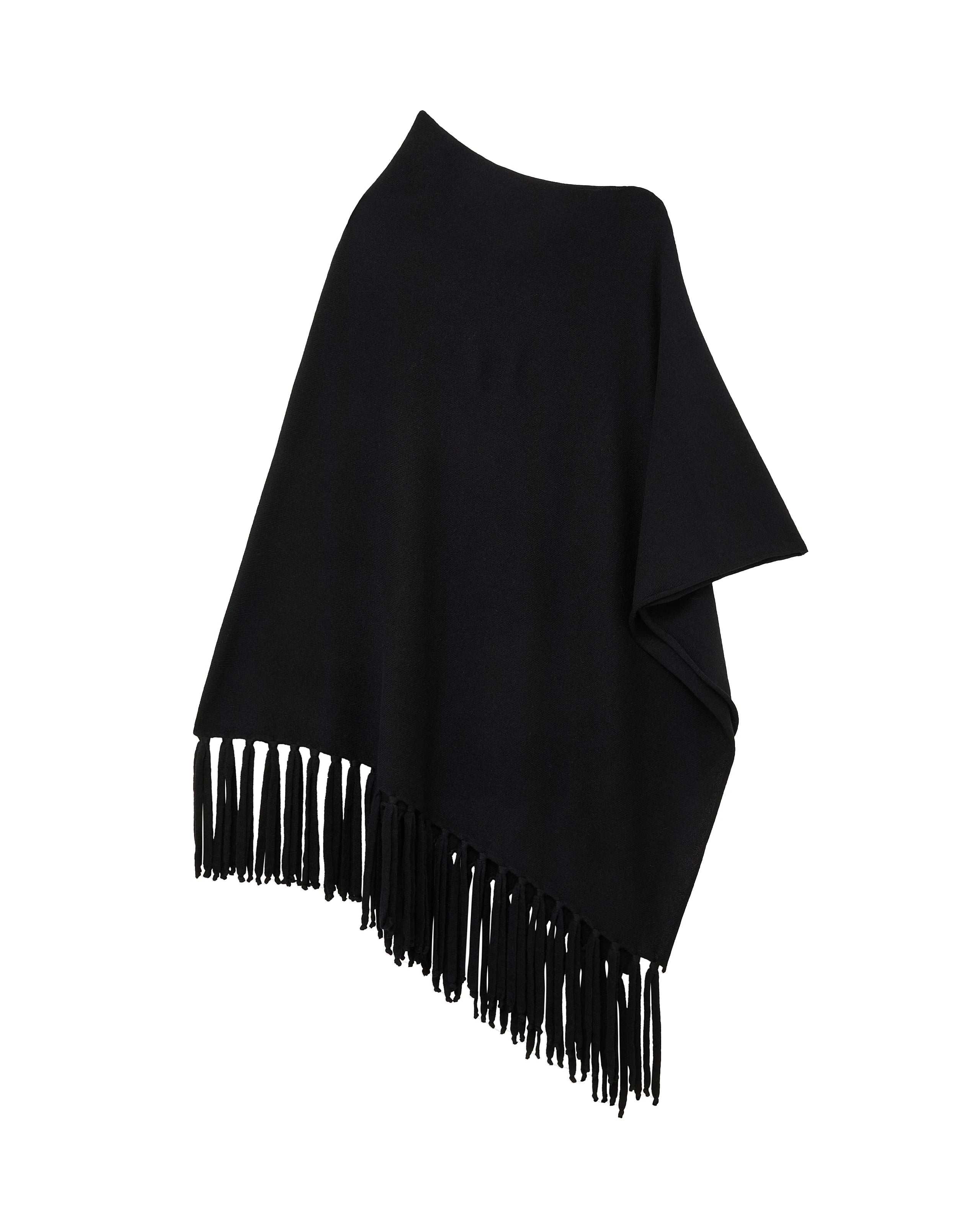 Poncho with Fringes - Black Cashmere