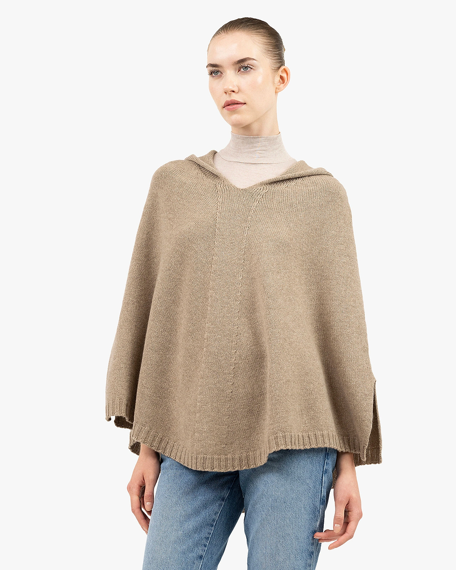 Hoodie Poncho - Taupe Cashmere