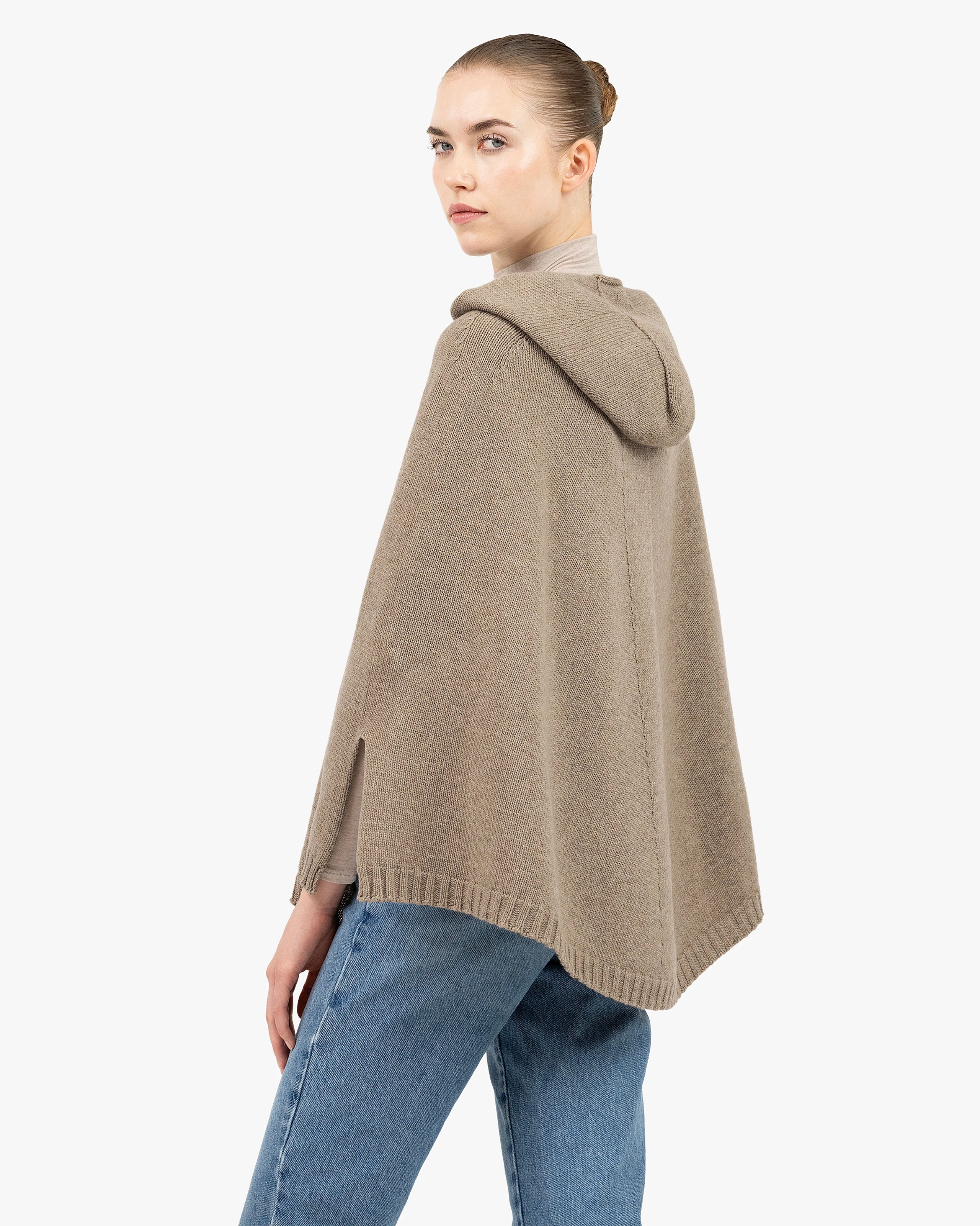 Hoodie Cashmere Poncho - Taupe | MaisonCashmere