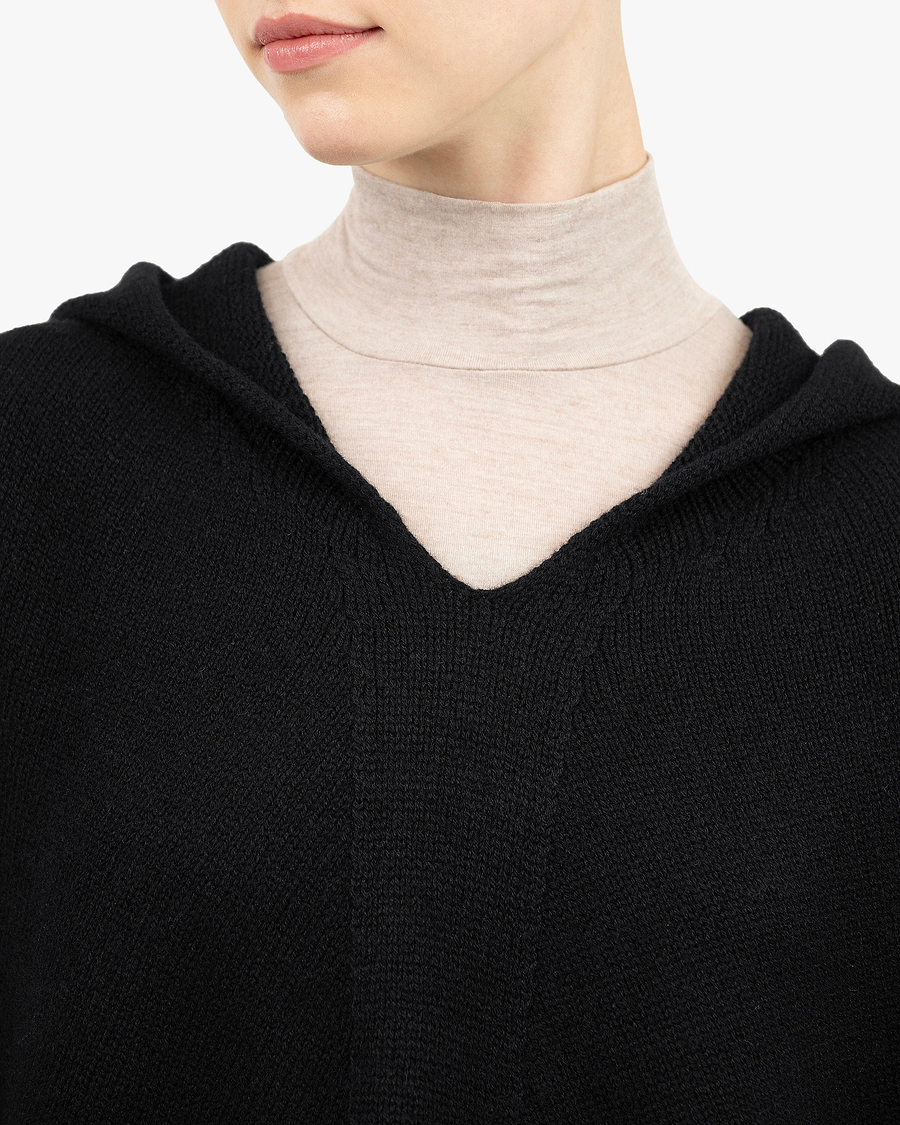 Hoodie Poncho - Black Cashmere