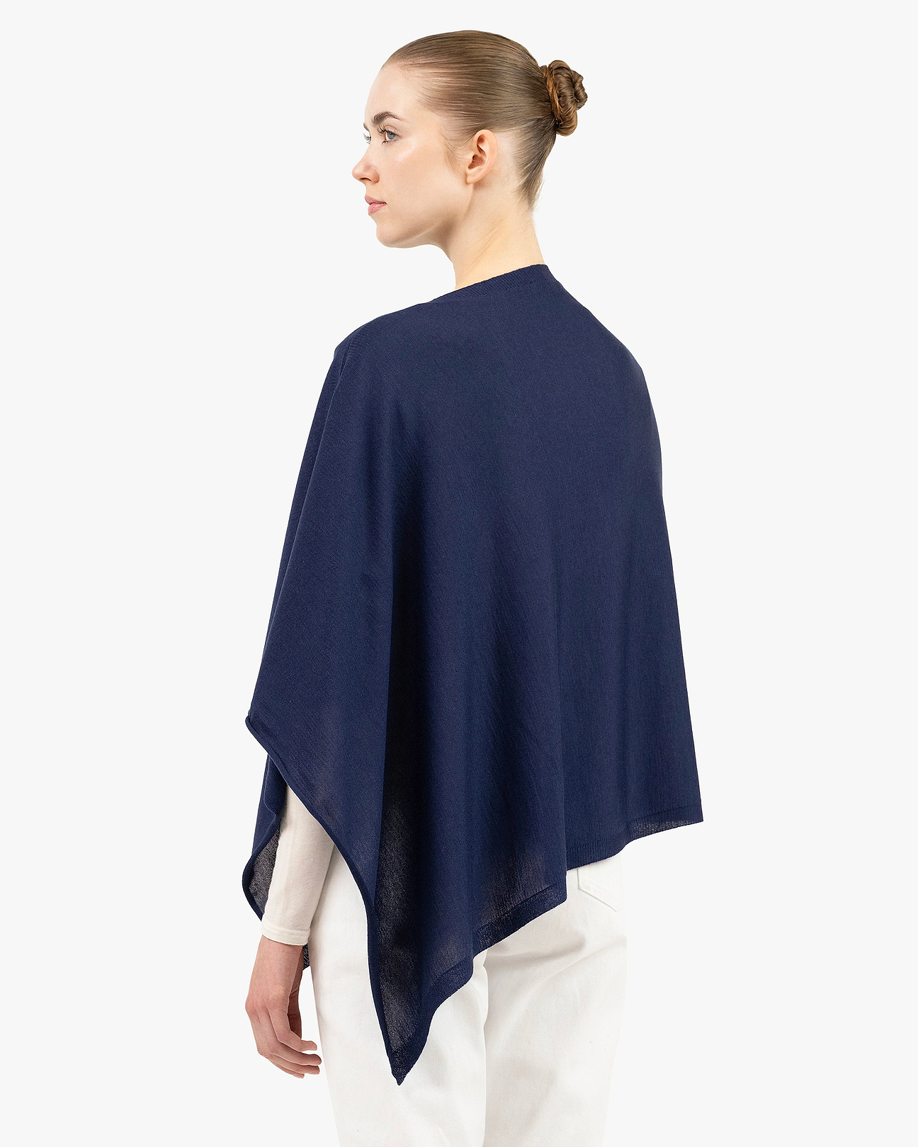 Poncho 100% Cachemire AKÅSA Biarritz - Bleu élégant, Long, Fait Main En Inde