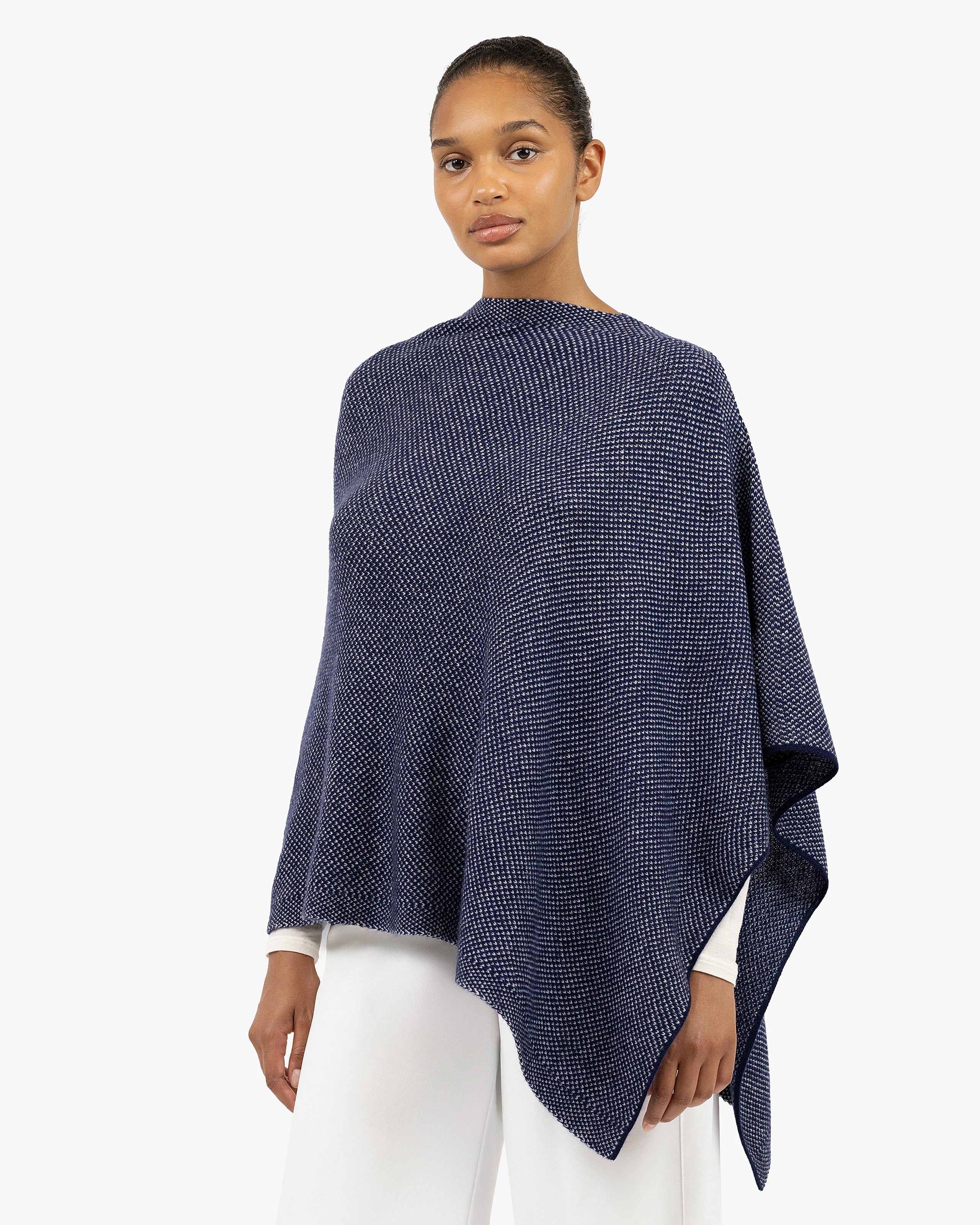 Two-Tone Poncho - Blue Cashmere