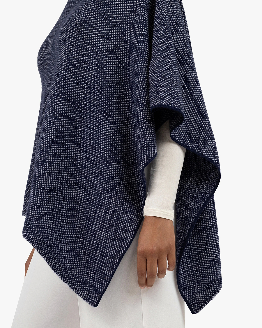 Two-Tone Poncho - Blue Cashmere