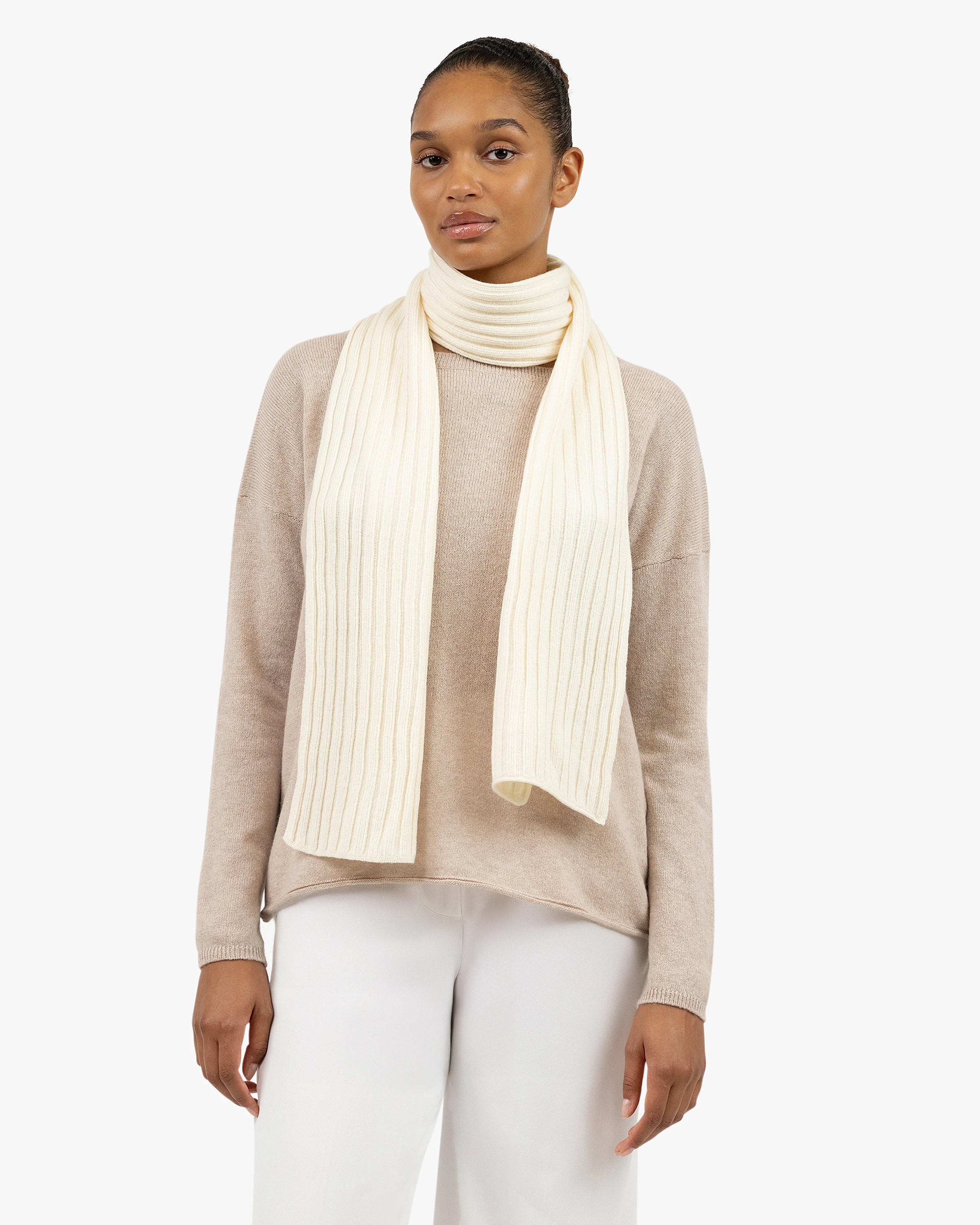 Women's Ribbed Scarf - White Cashmere