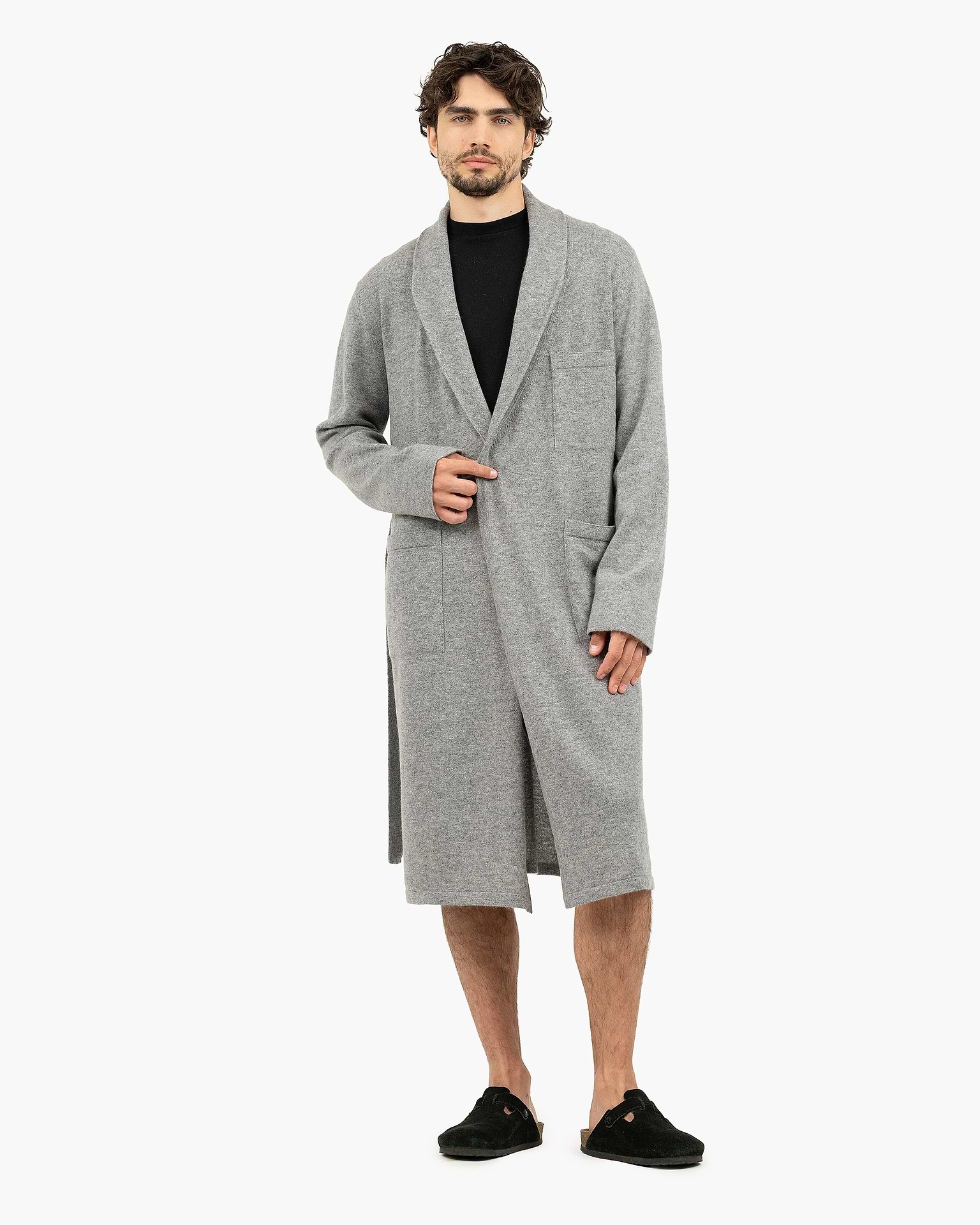grey cashmere dressing gown Men's Oberon Cashmere Dressing Gown Mid Grey