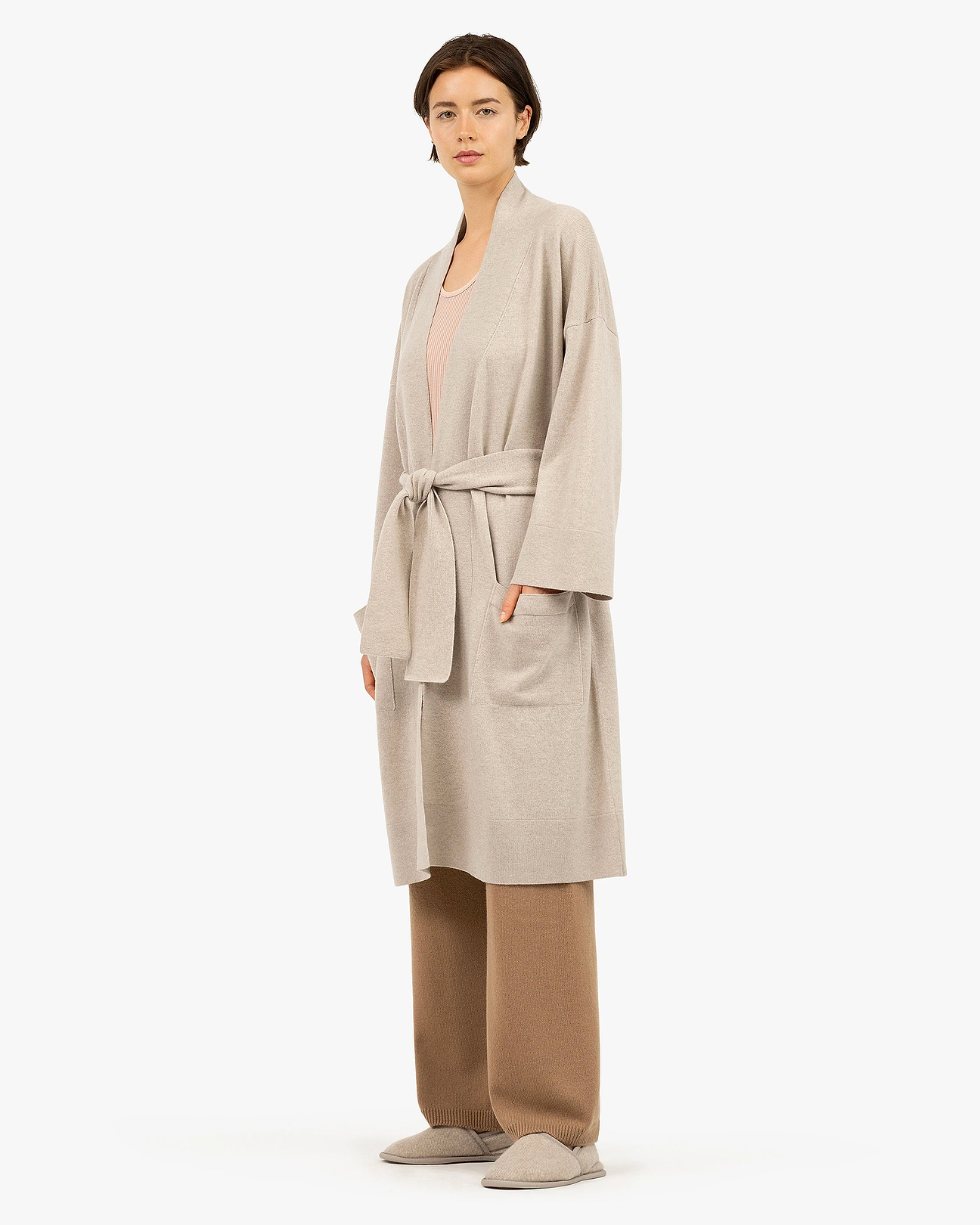 long beige dressing gown UNISEX FLANNEL, DRESSING GOWN MOONDUST
