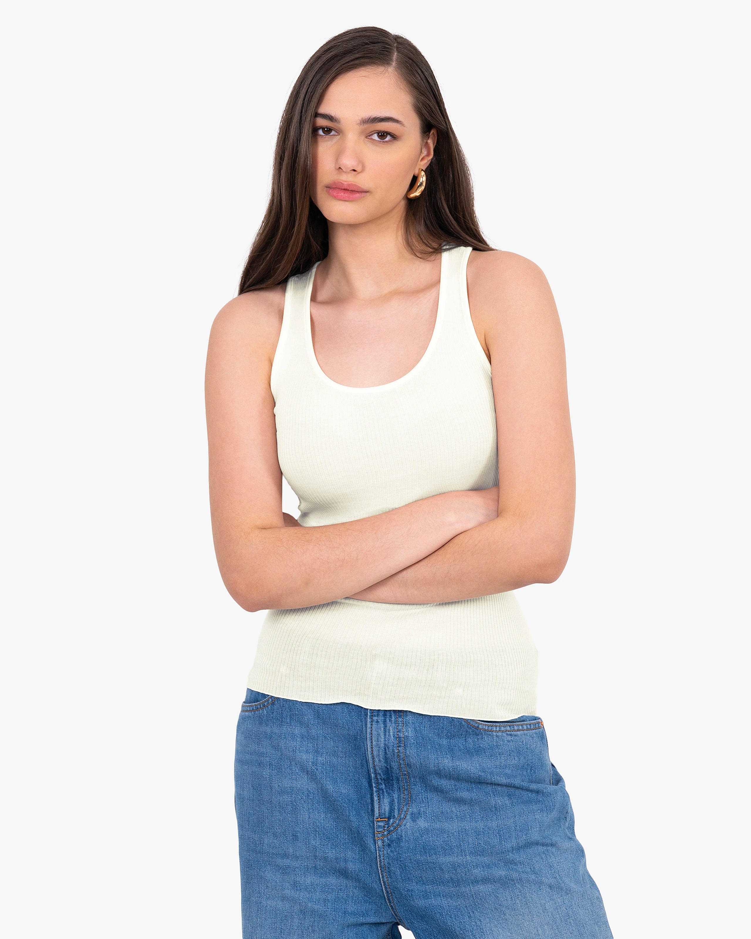 Scoop Neck Pleated Top - White Cotone / Seta