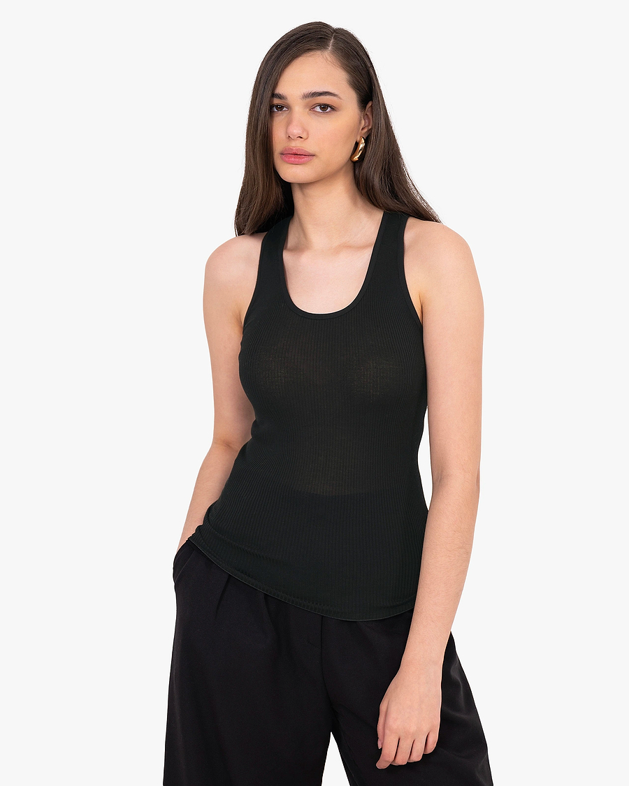 Scoop Neck Pleated Top - Black Cotone / Seta
