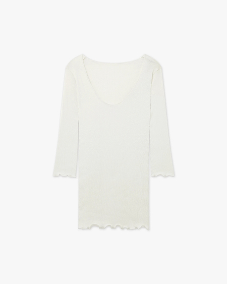 Pleated Scoop Neck Top - White Cotone / Seta