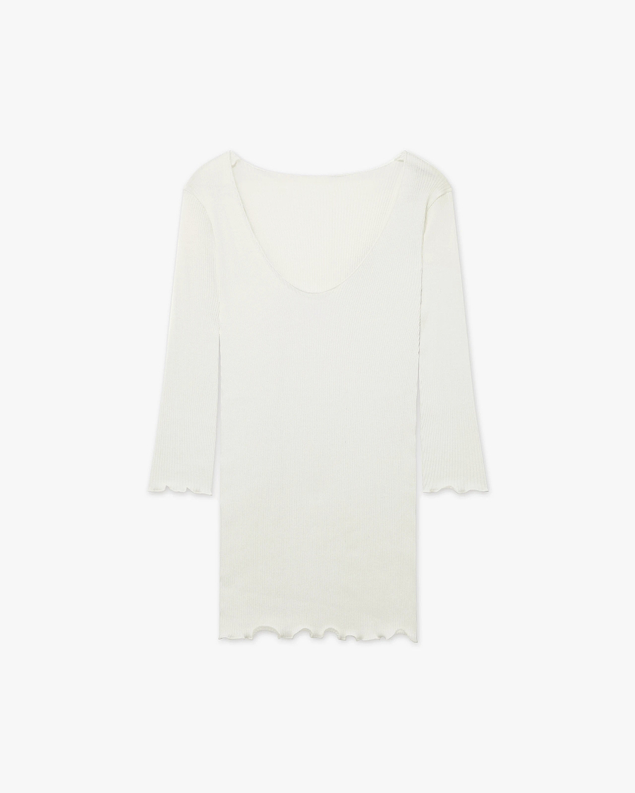 Pleated Scoop Neck Top - White Cotone / Seta