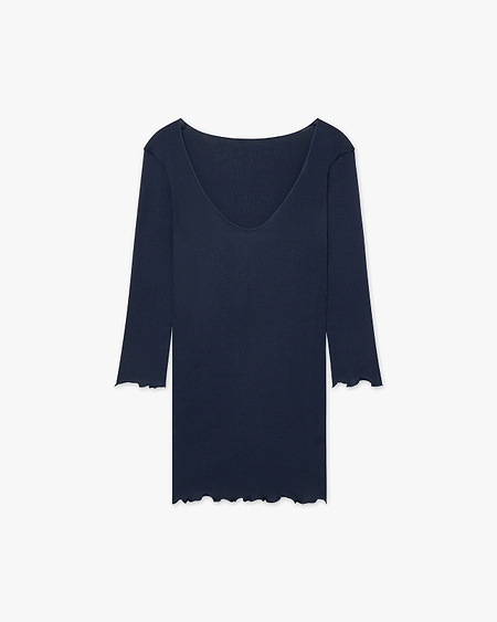 Pleated Scoop Neck Top - Blue Cotone / Seta