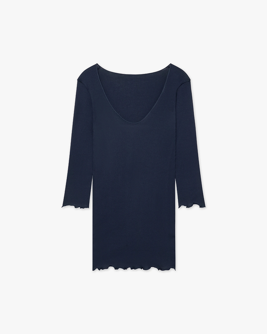 Pleated Scoop Neck Top - Blue Cotone / Seta