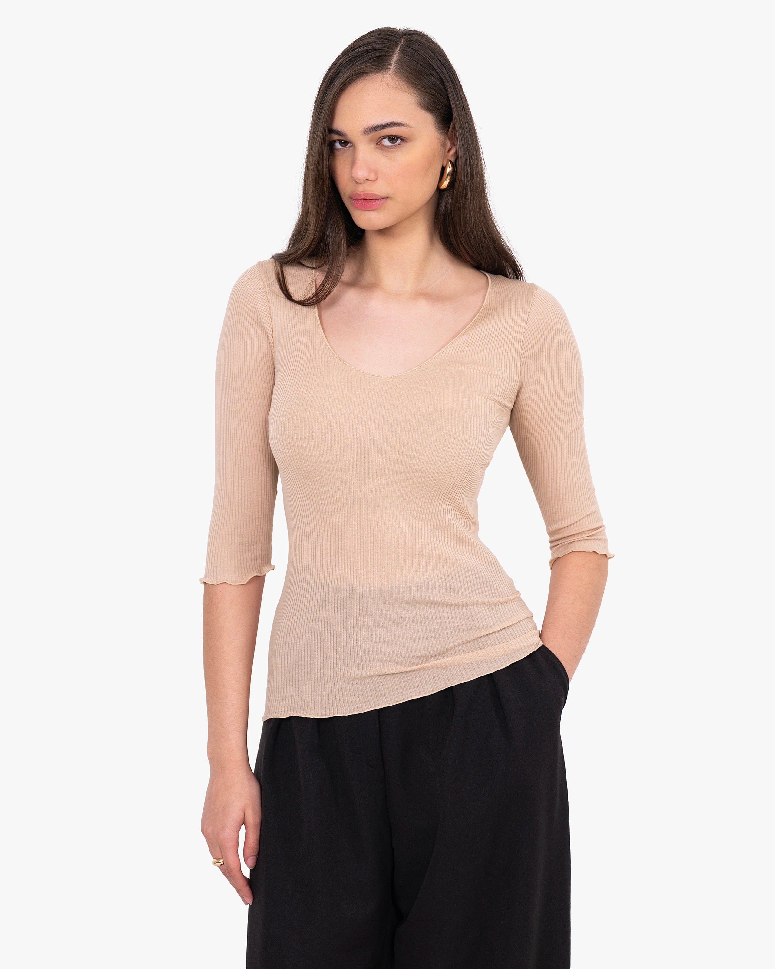 Pleated Scoop Neck Top - Blush Cotone / Seta