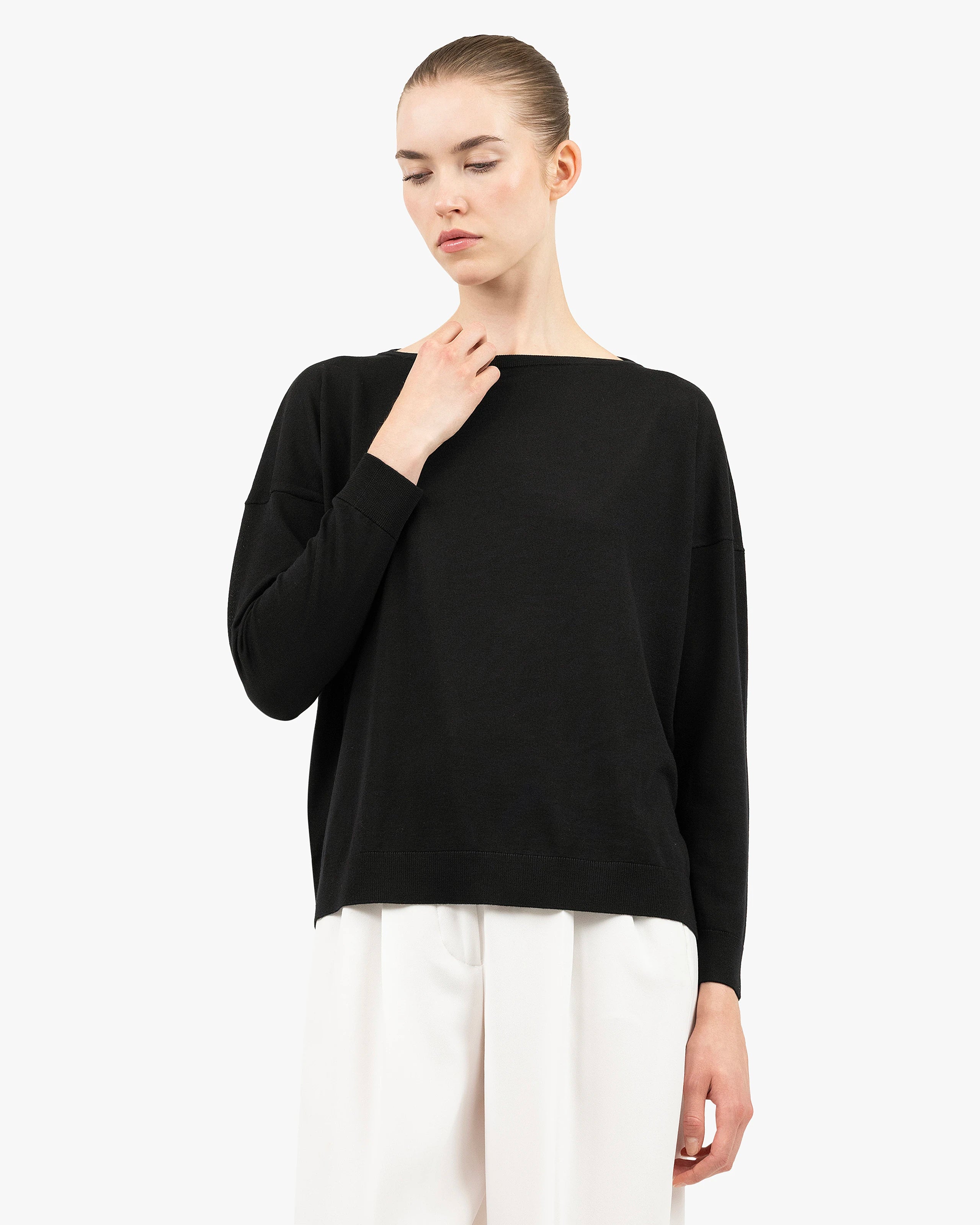 Seraphine Boat Neck Sweater - Black Merino Superfine