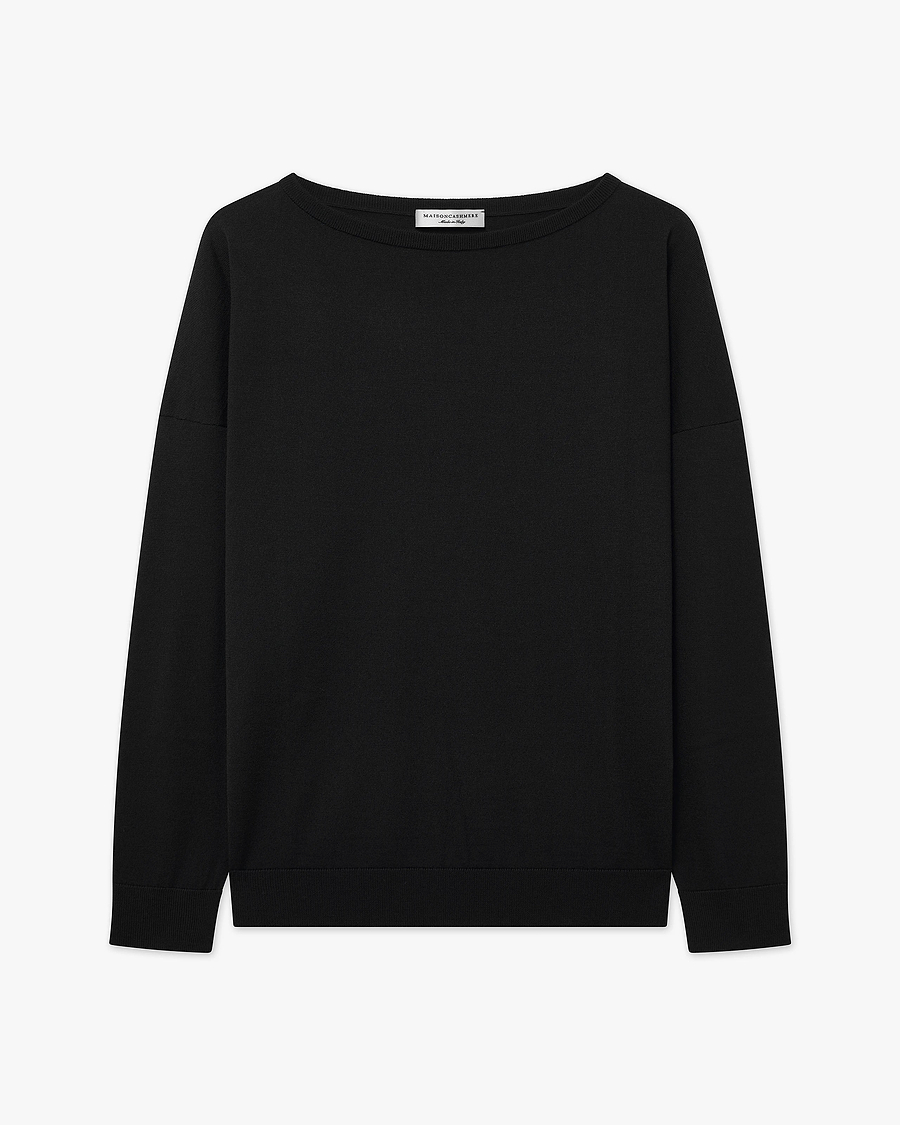 Seraphine Boat Neck Sweater - Black Merino Superfine