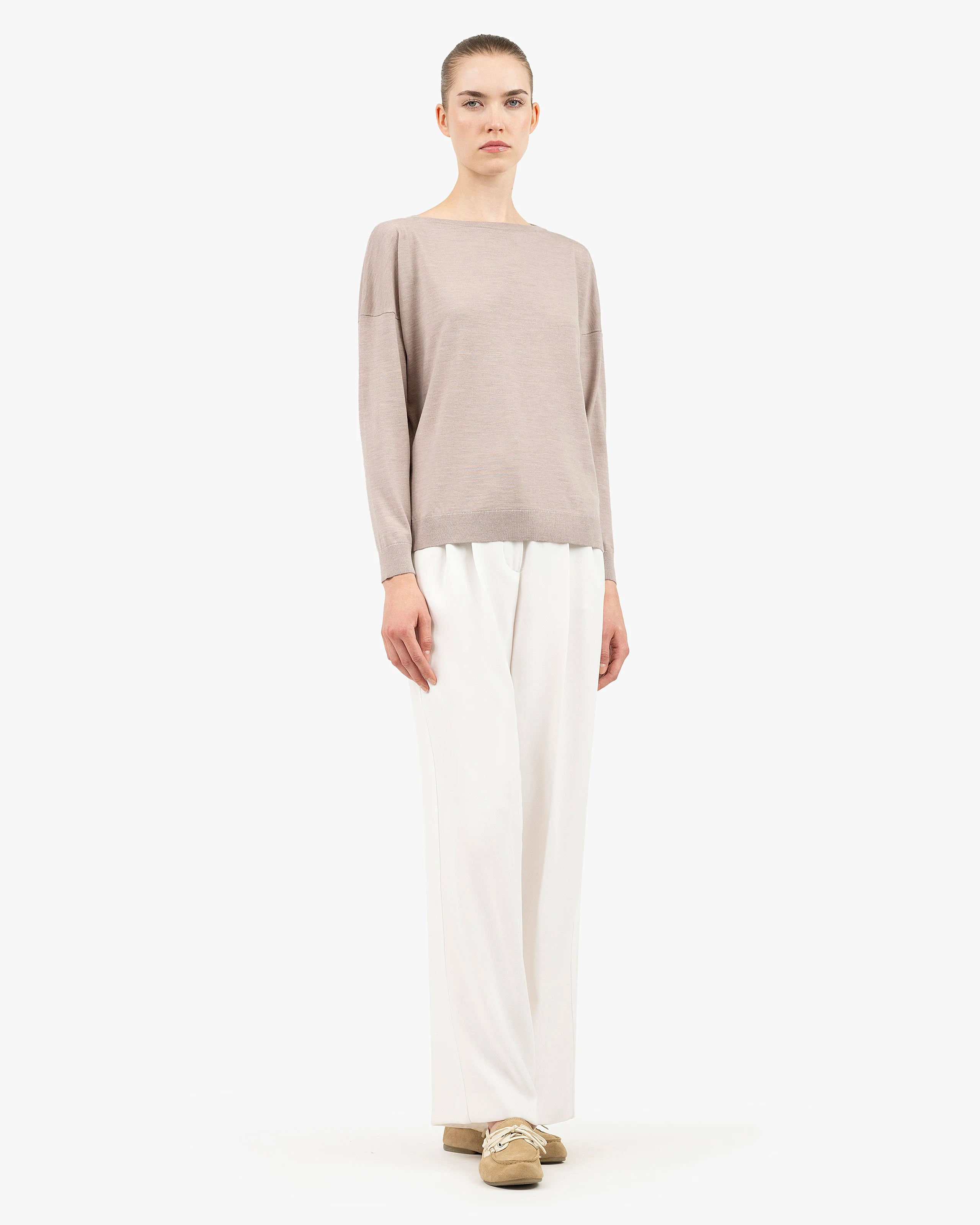 Seraphine Boat Neck Sweater - Beige Merino Superfine