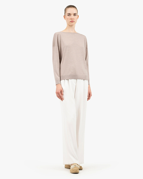 Seraphine Boat Neck Sweater - Beige Merino Superfine