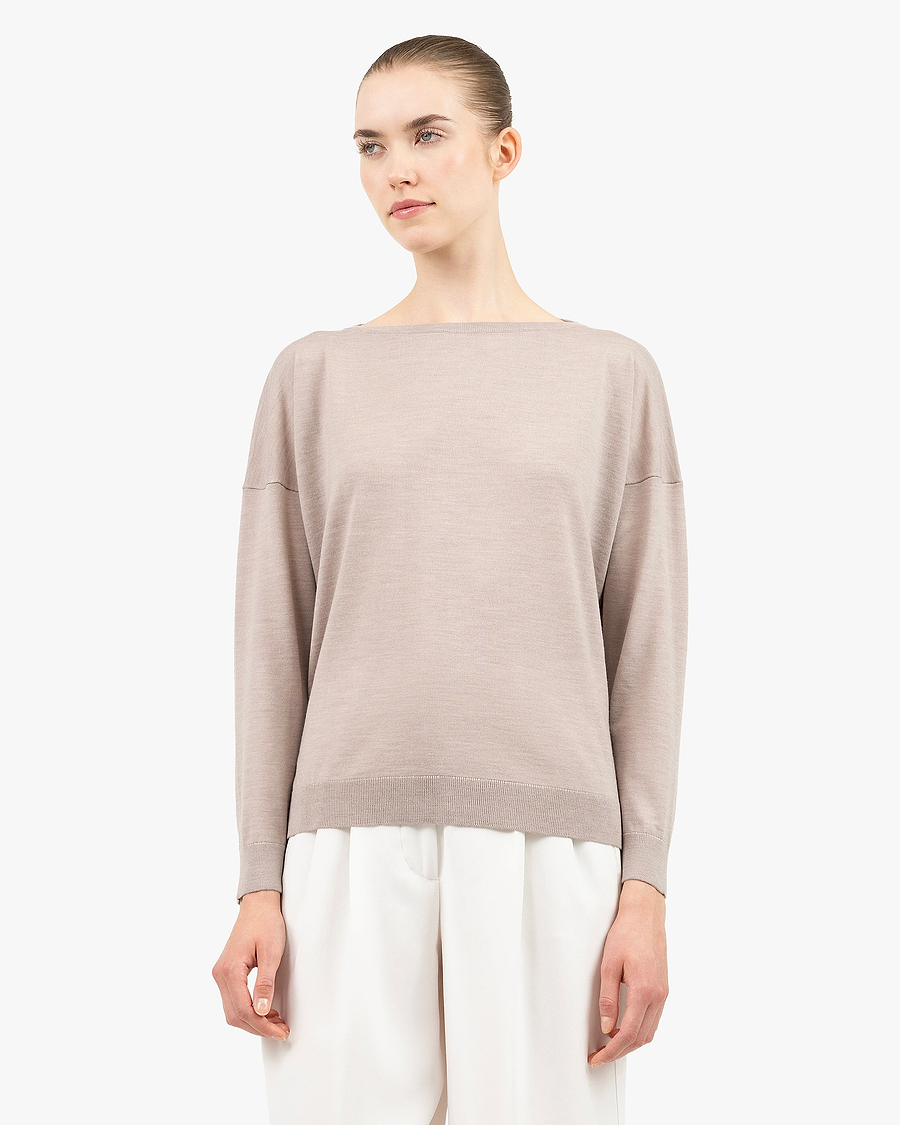 Seraphine Boat Neck Sweater - Beige Merino Superfine