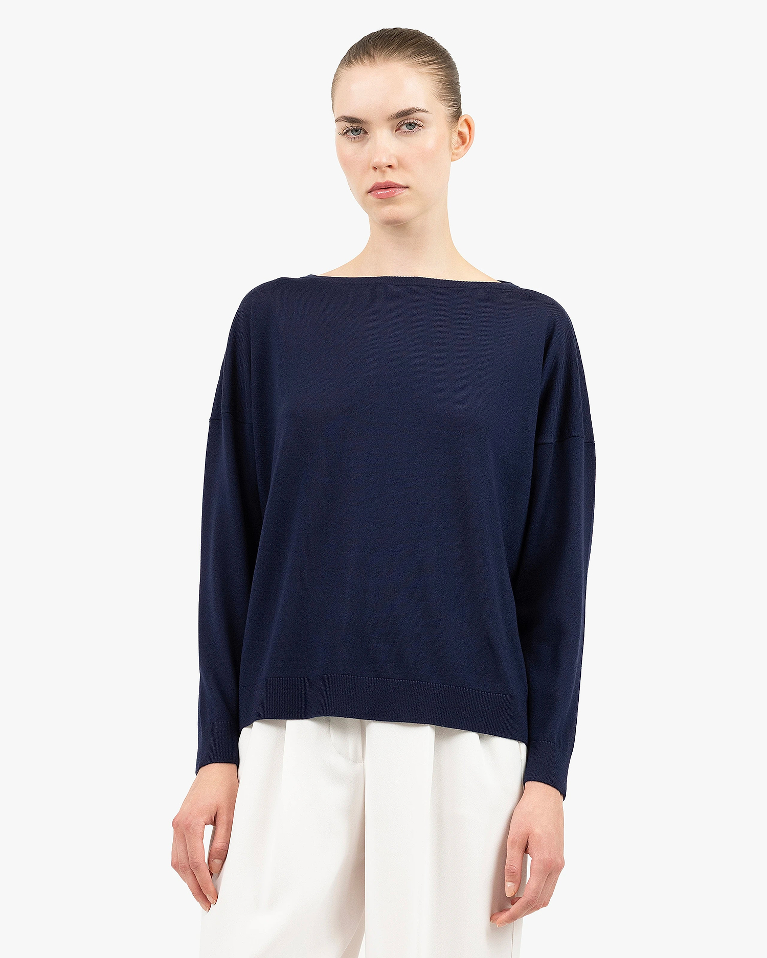Seraphine Boat Neck Sweater - Blue Merino Superfine