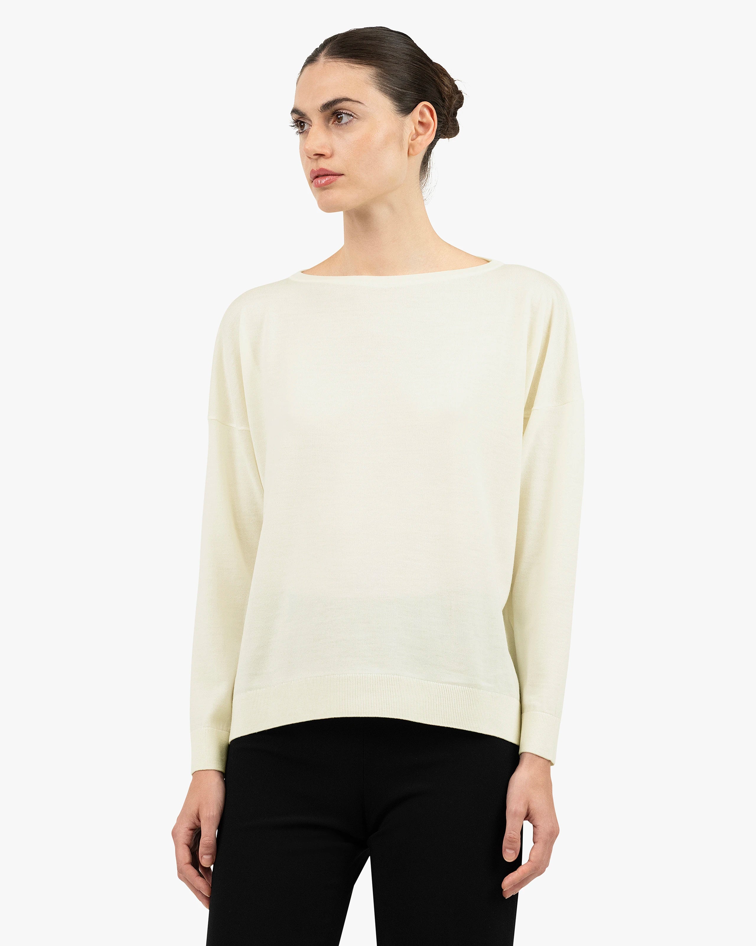 Seraphine Boat Neck Sweater - White Merino Superfine
