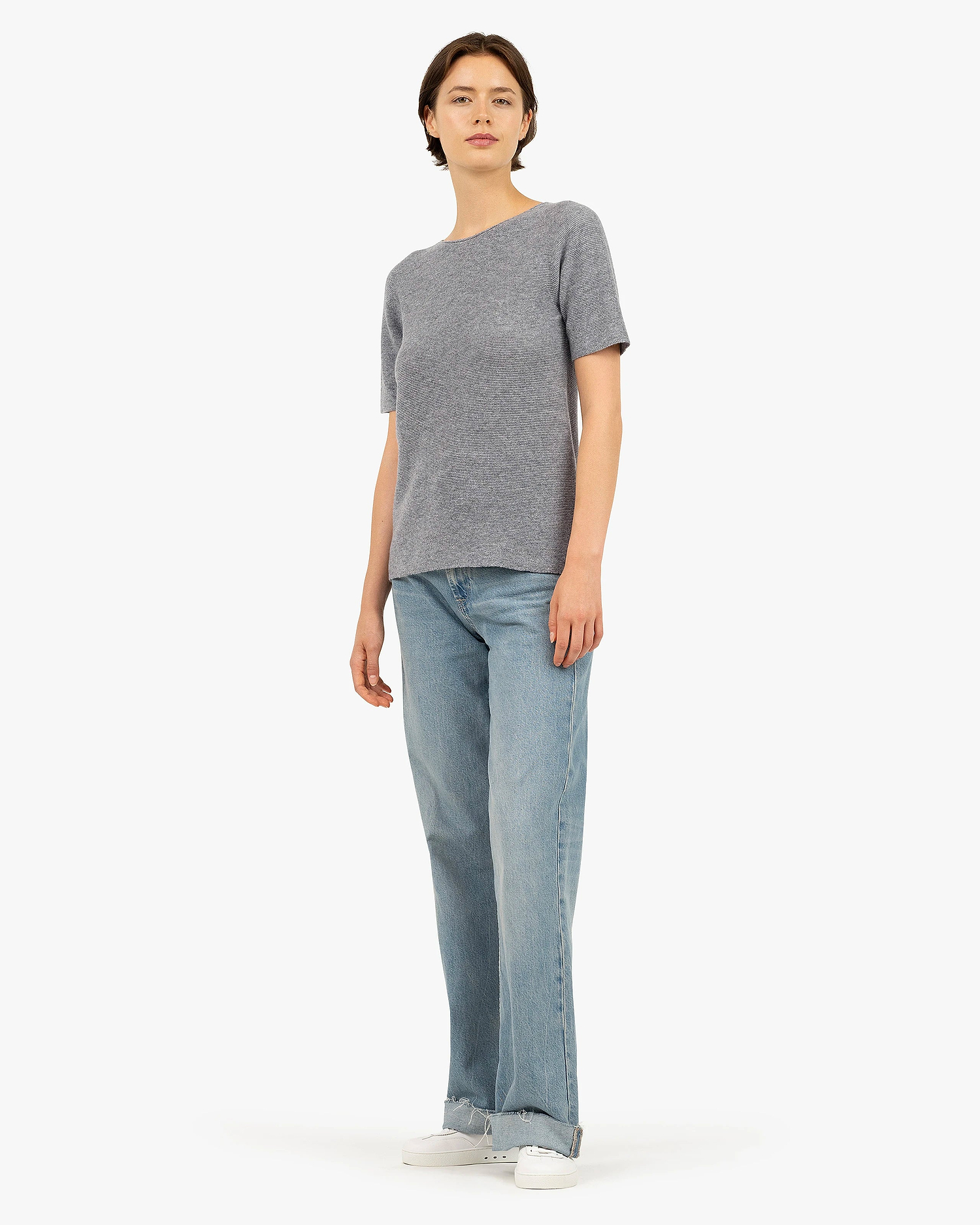 Soffio Boat Neck Tee - Medium Grey Cashmere