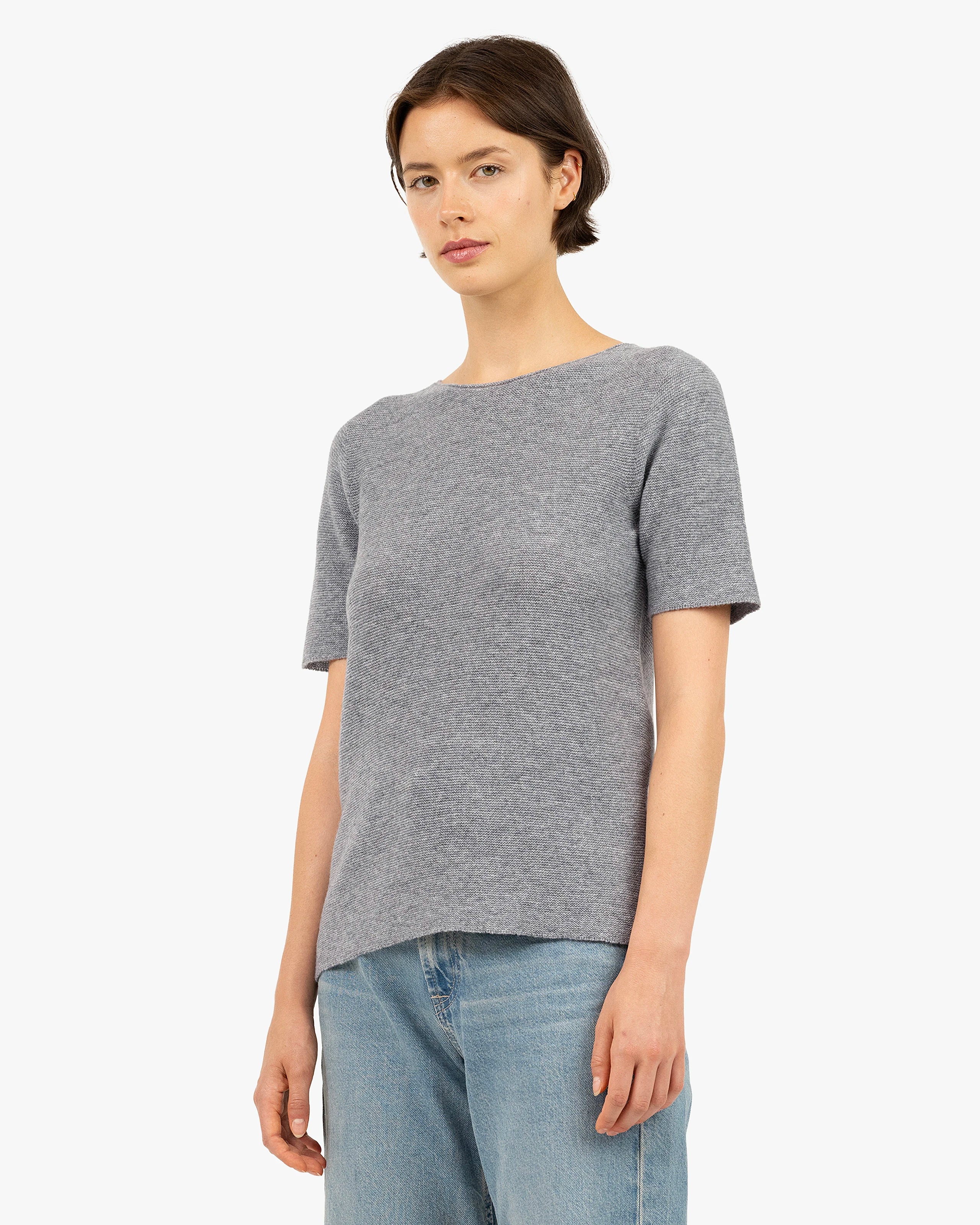 Soffio Boat Neck Tee - Medium Grey Cashmere