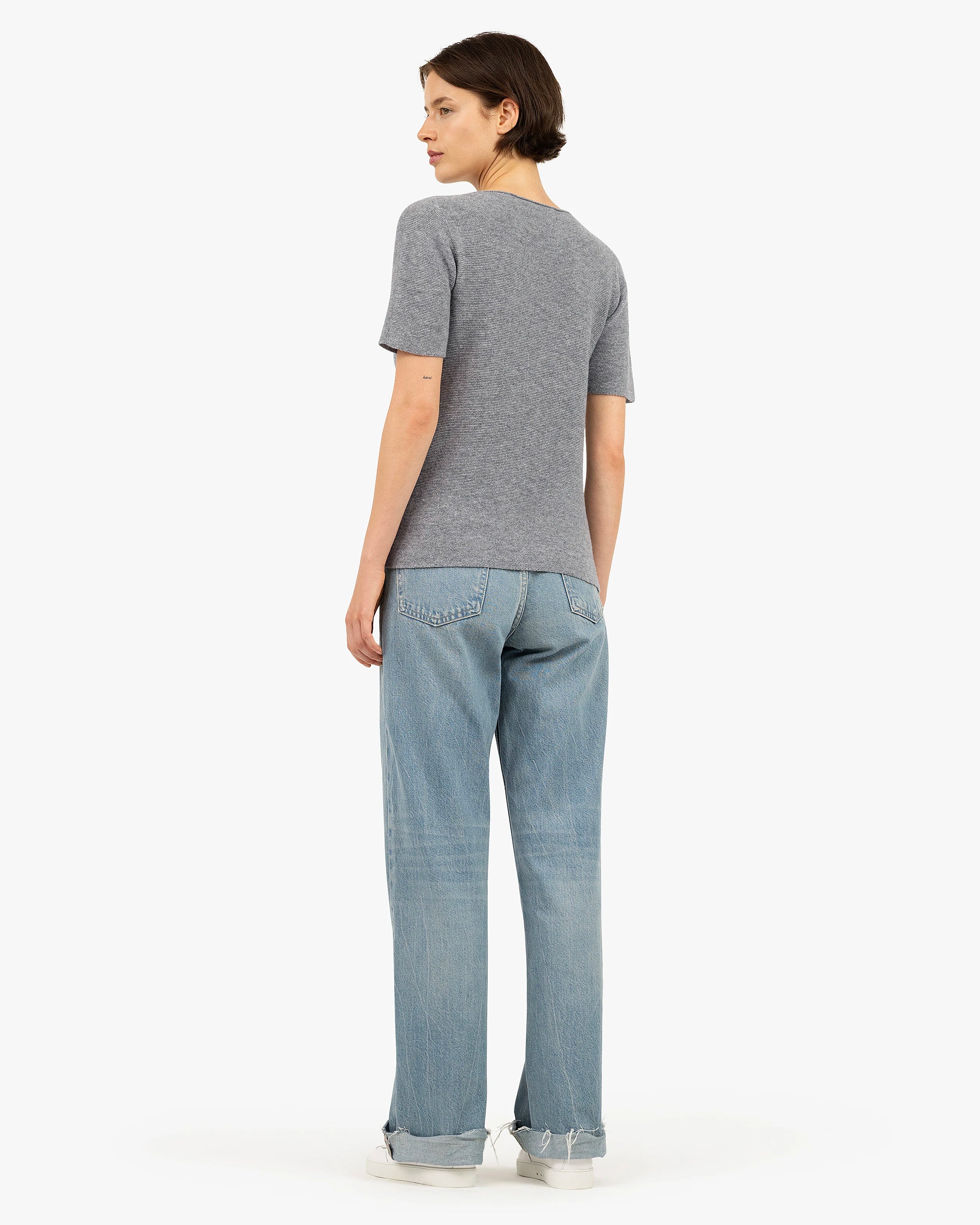 Soffio Boat Neck Tee - Medium Grey Cashmere