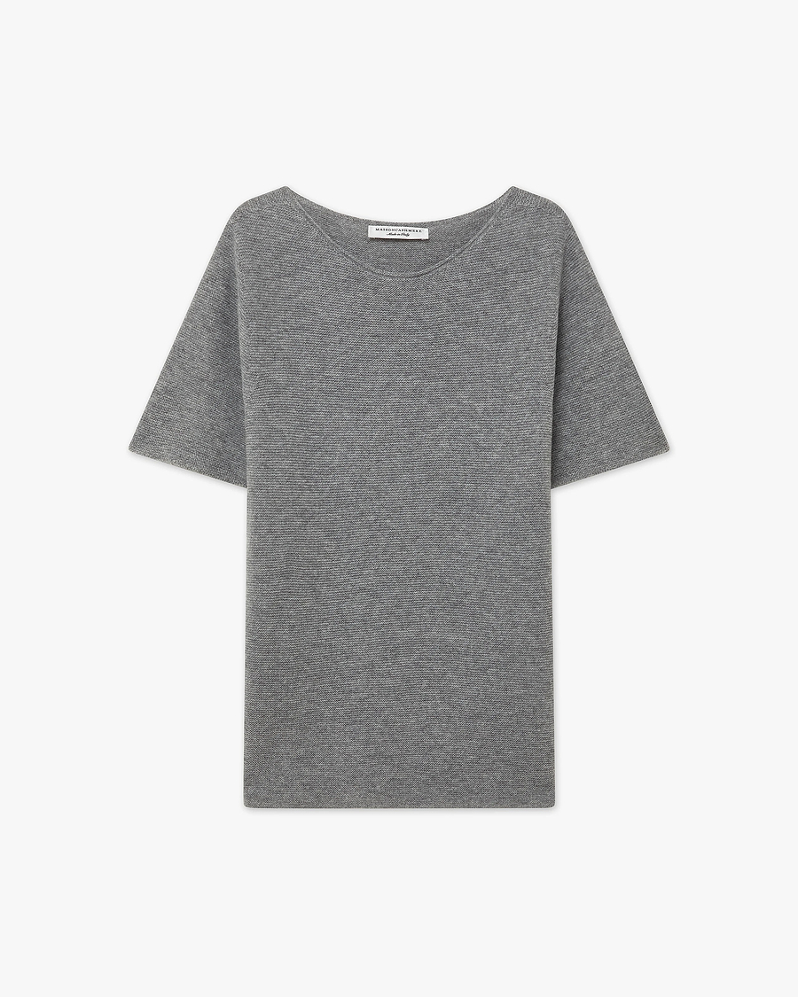 Soffio Boat Neck Tee - Medium Grey Cashmere