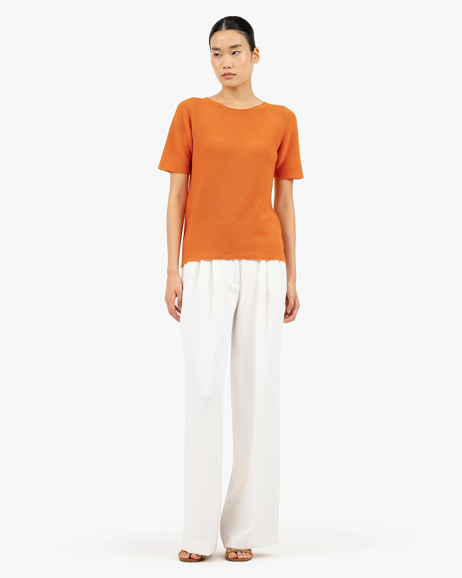 Soffio Boat Neck Tee - Orange Cashmere