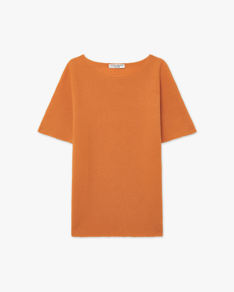Soffio Boat Neck Tee - Orange Cashmere