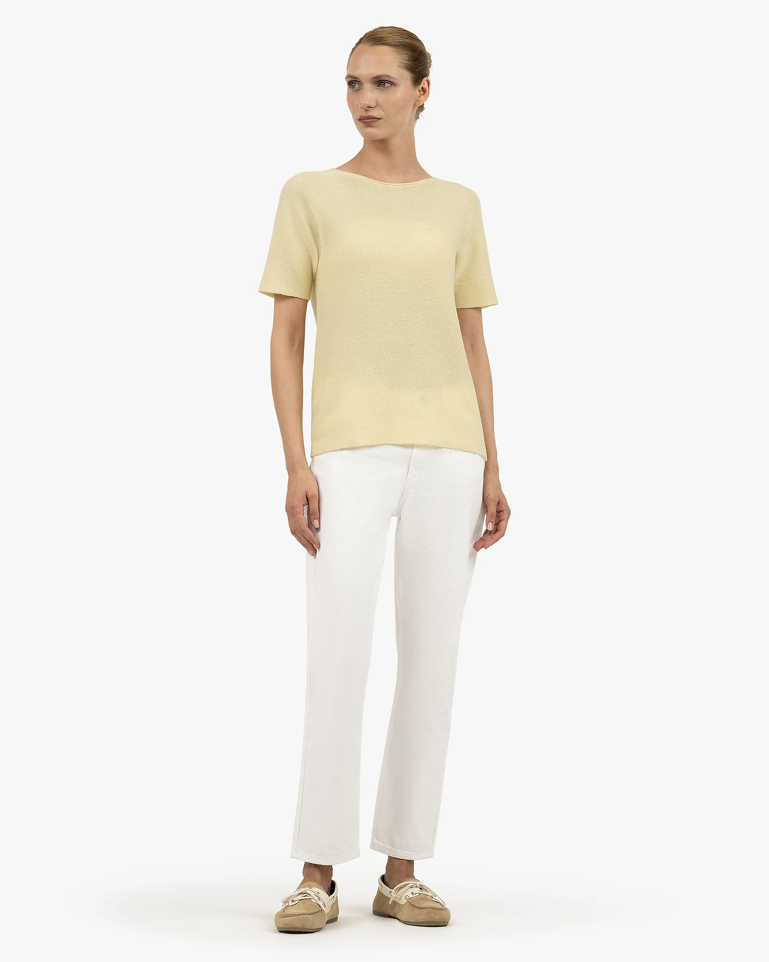 Soffio Boat Neck Tee - Yellow Cashmere