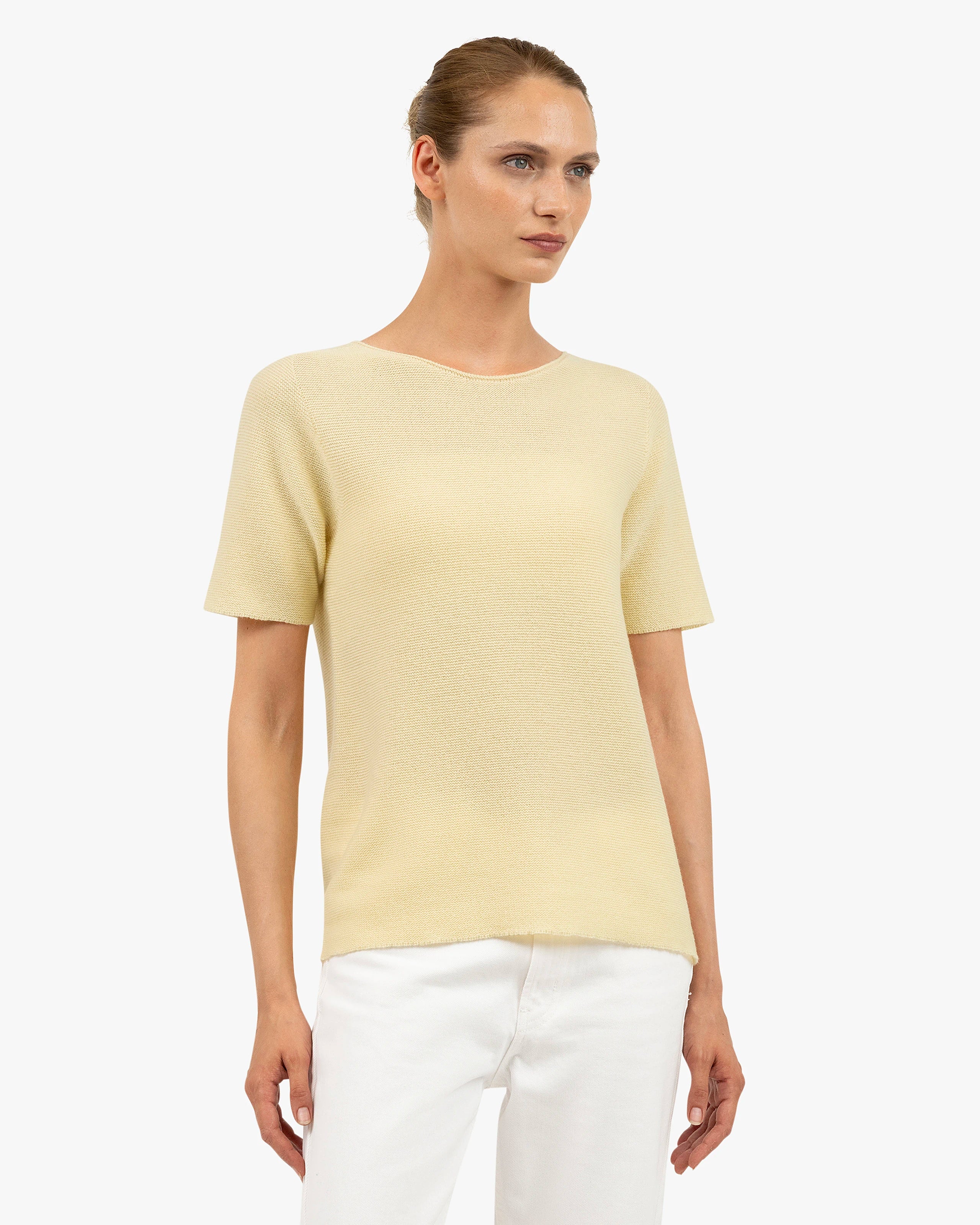 Soffio Boat Neck Tee - Yellow Cashmere