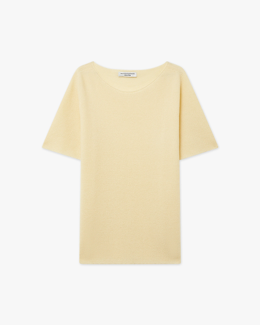 Soffio Boat Neck Tee - Yellow Cashmere