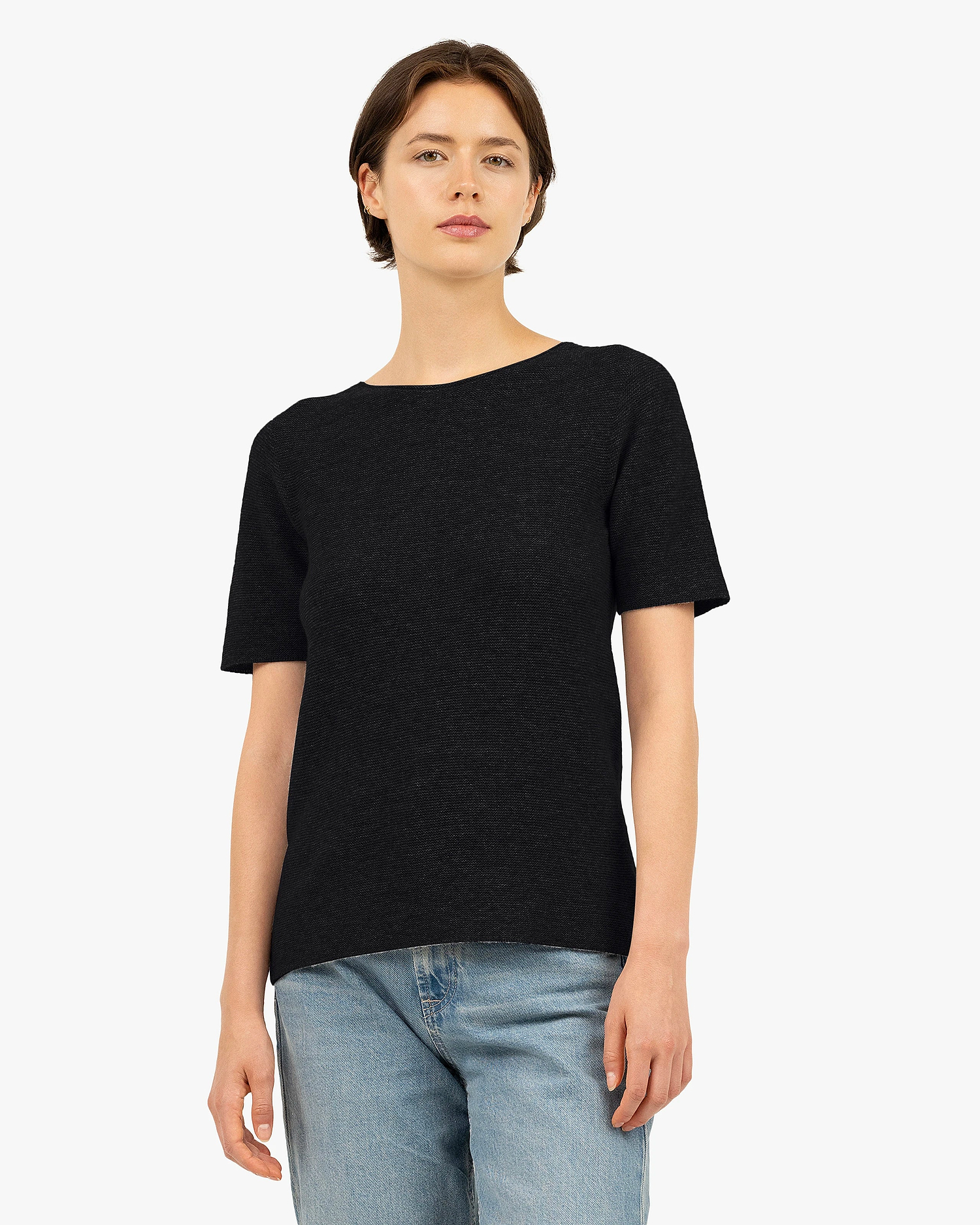 Soffio Boat Neck Tee - Black Cashmere