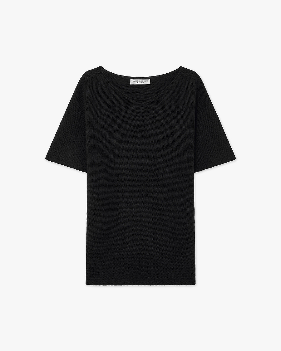 Soffio Boat Neck Tee - Black Cashmere
