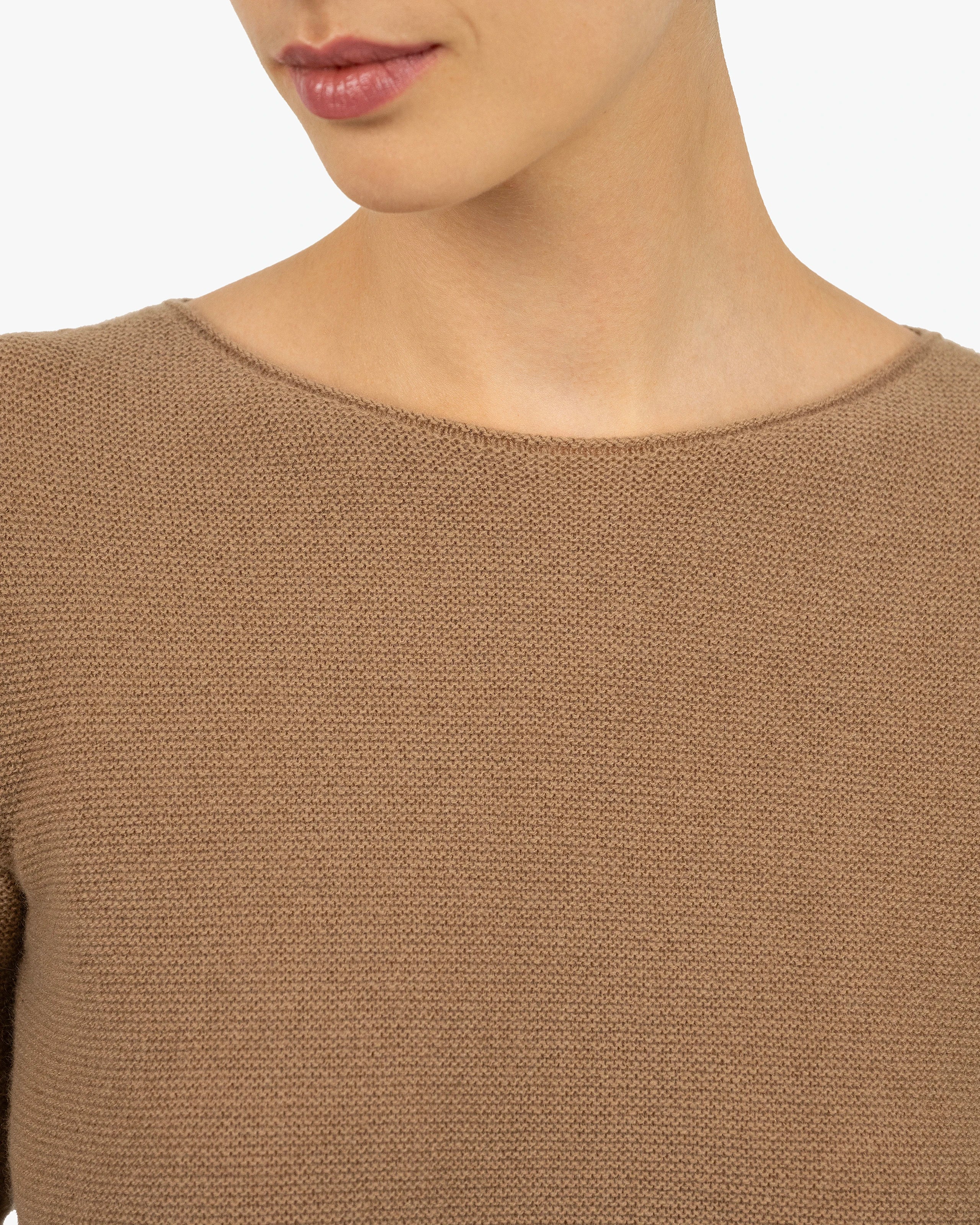 Soffio Boat Neck Tee - Camel Cashmere