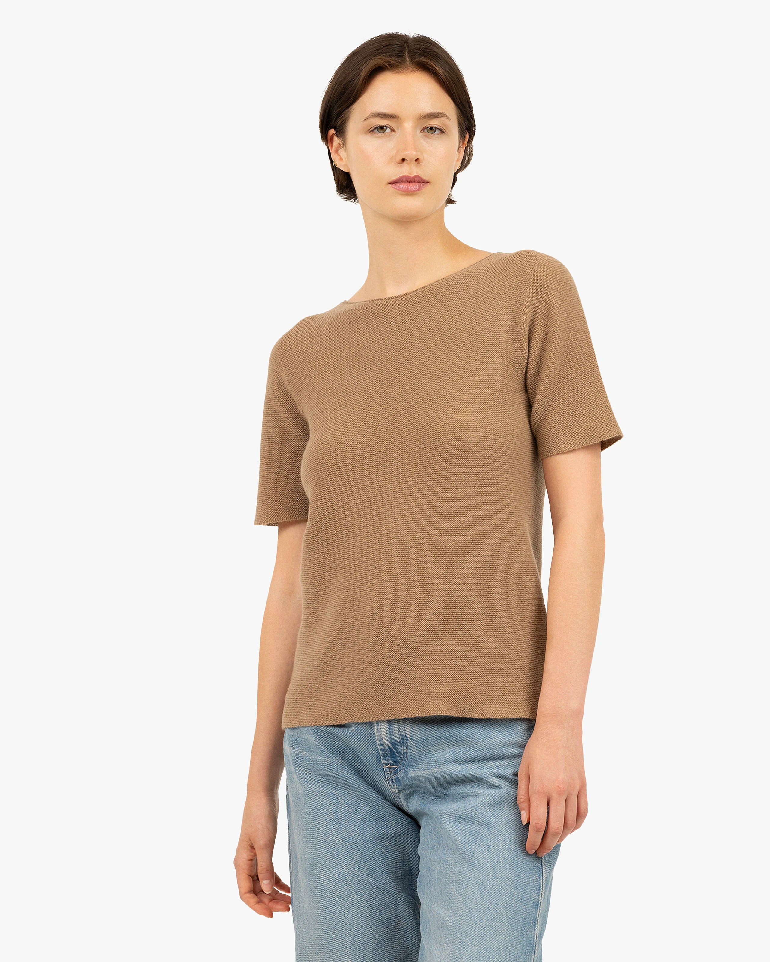 Soffio Boat Neck Tee - Camel Cashmere