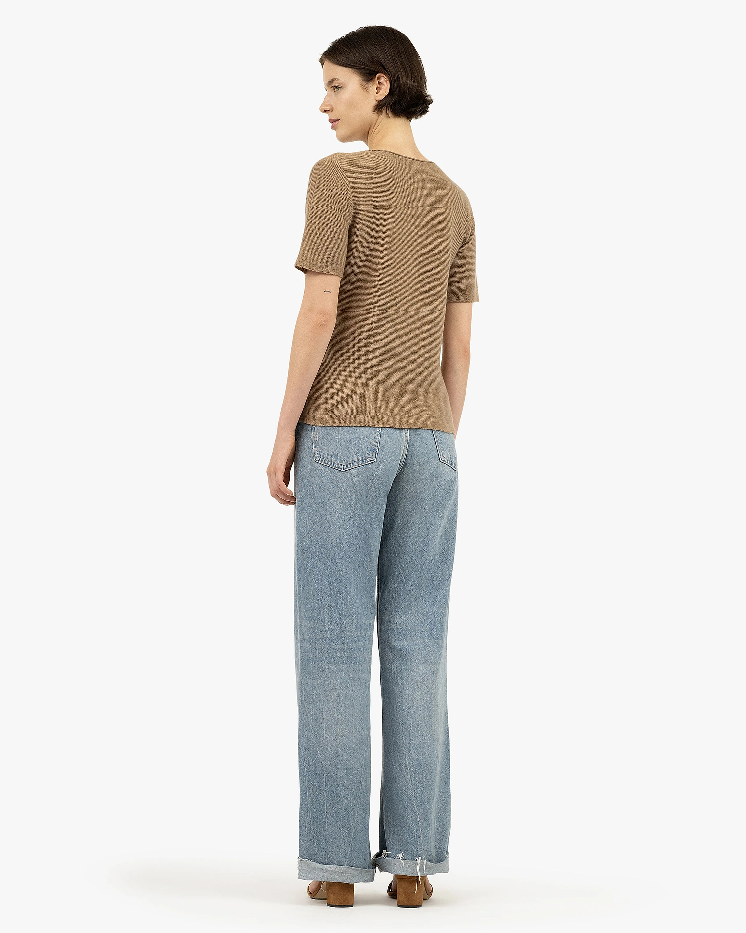 Soffio Boat Neck Tee - Camel Cashmere