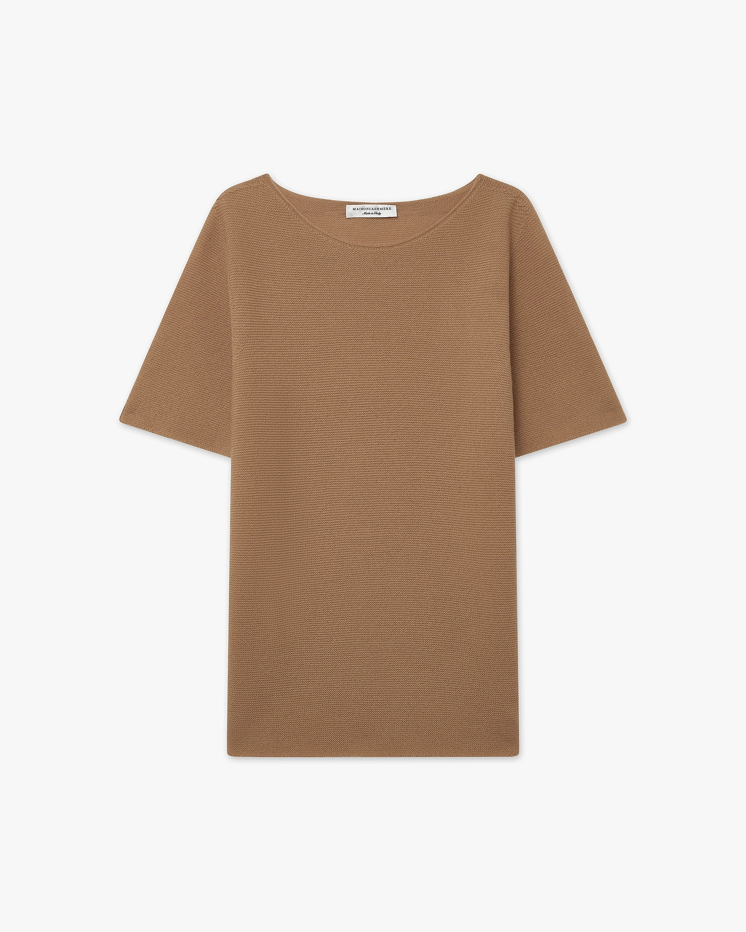 Soffio Boat Neck Tee - Camel Cashmere