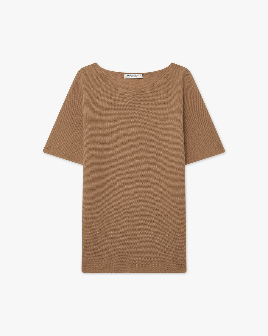 Soffio Boat Neck Tee - Camel Cashmere