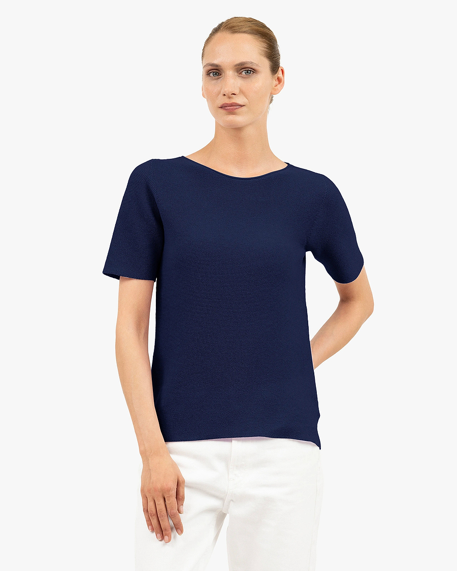 Soffio Boat Neck Tee - Blue Cashmere