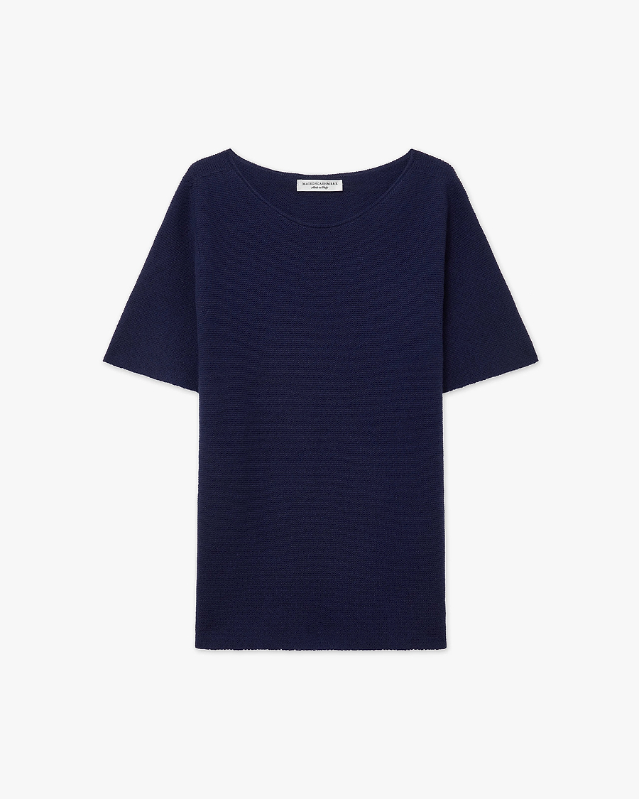 Soffio Boat Neck Tee - Blue Cashmere