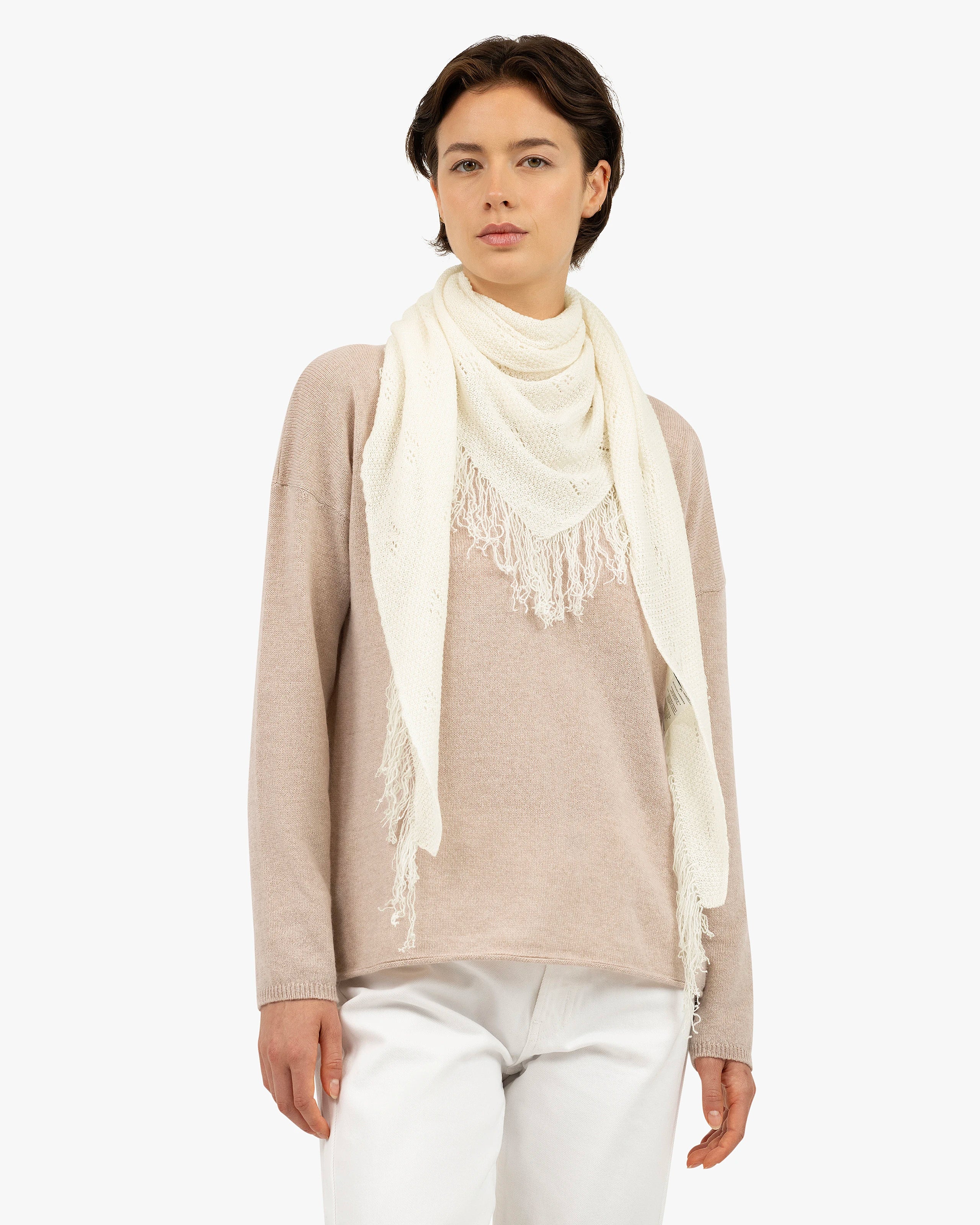 Pointelle Triangle Scarf - White Cashmere